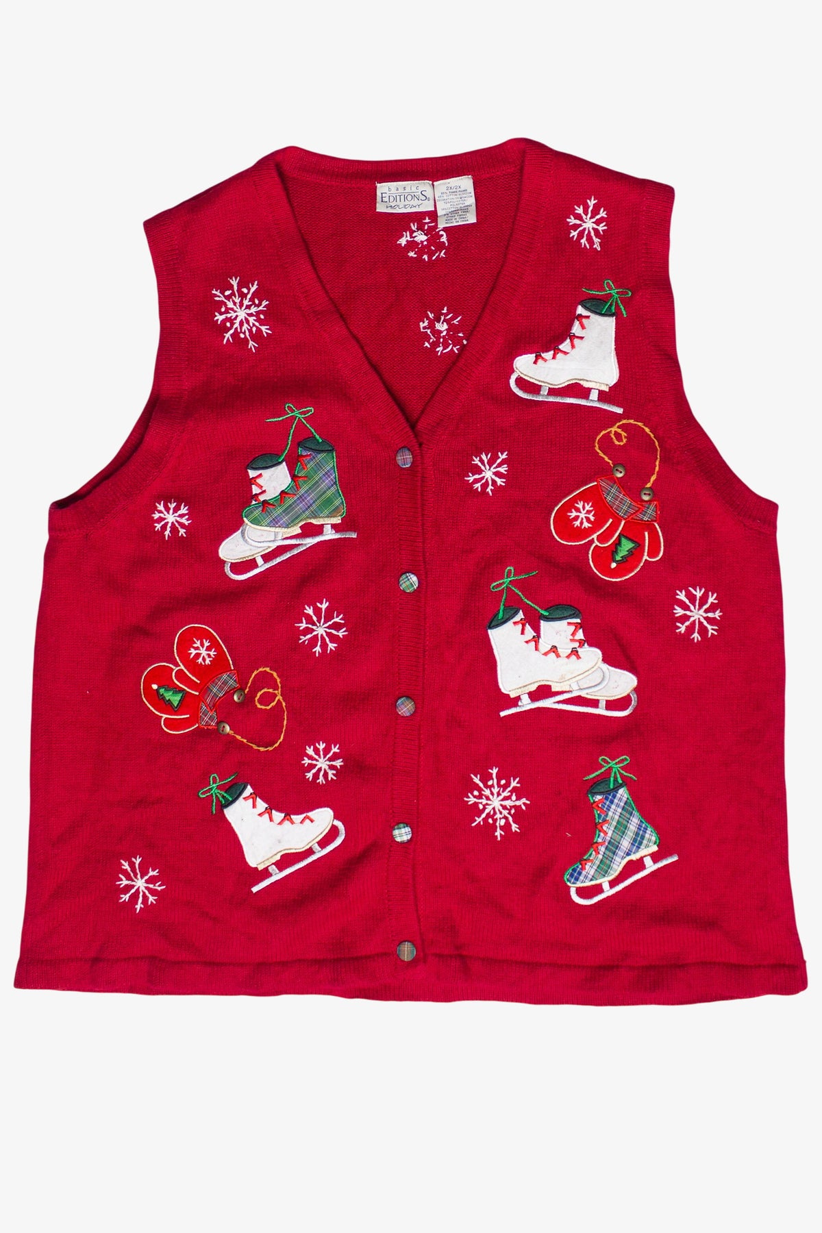 Basic Editions Holiday Skates and Mittens Ugly Christmas Vest