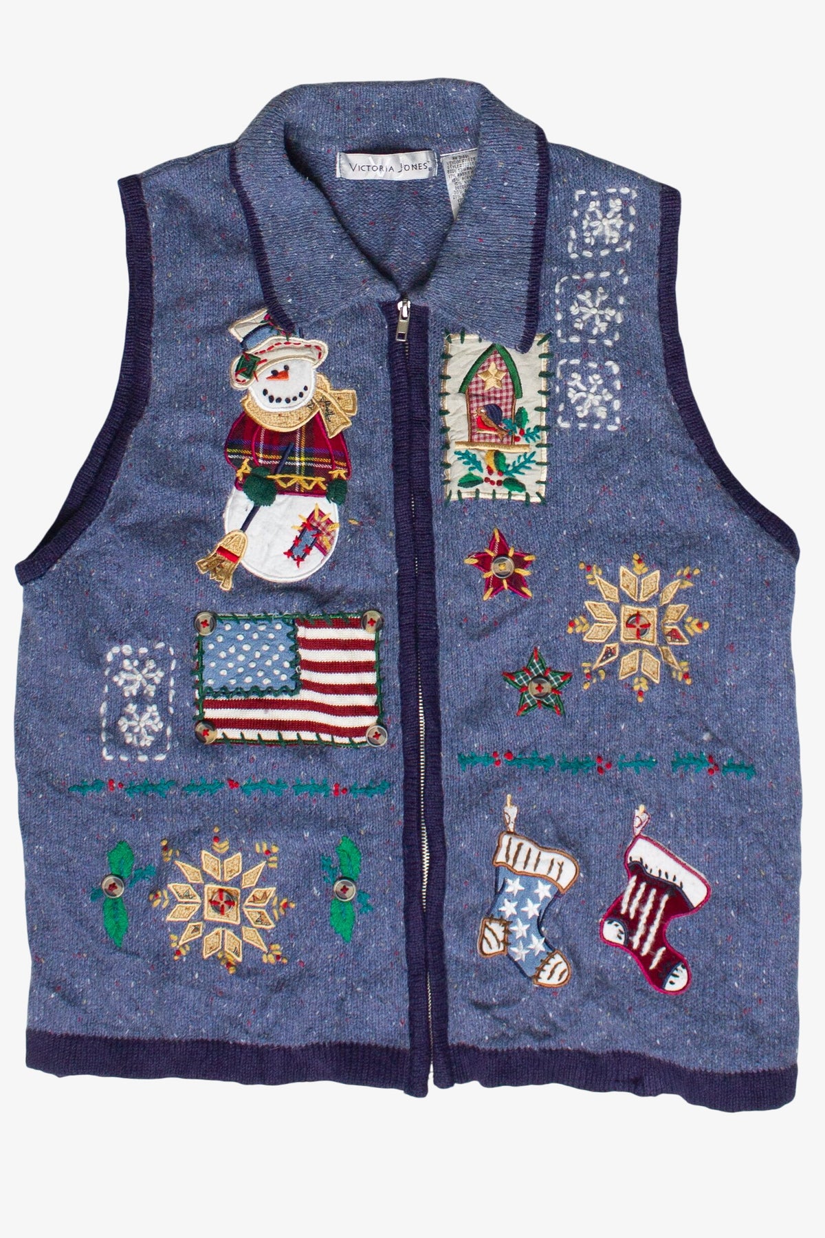 Vintage Victoria Jones Winter Cottagecore Patches Ugly Christmas Vest