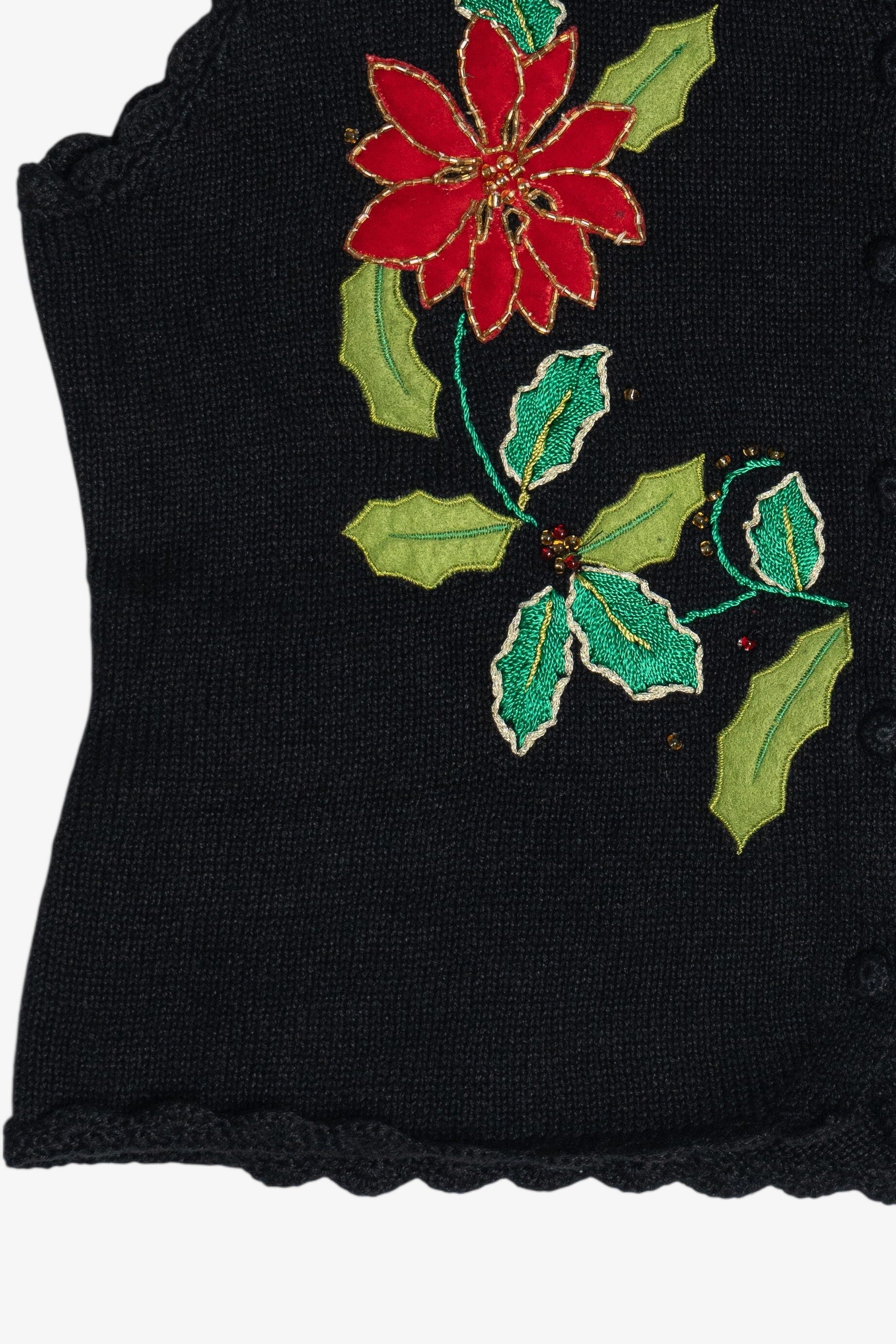 Vintage Black Poinsettia Ugly Christmas Vest (1990s)