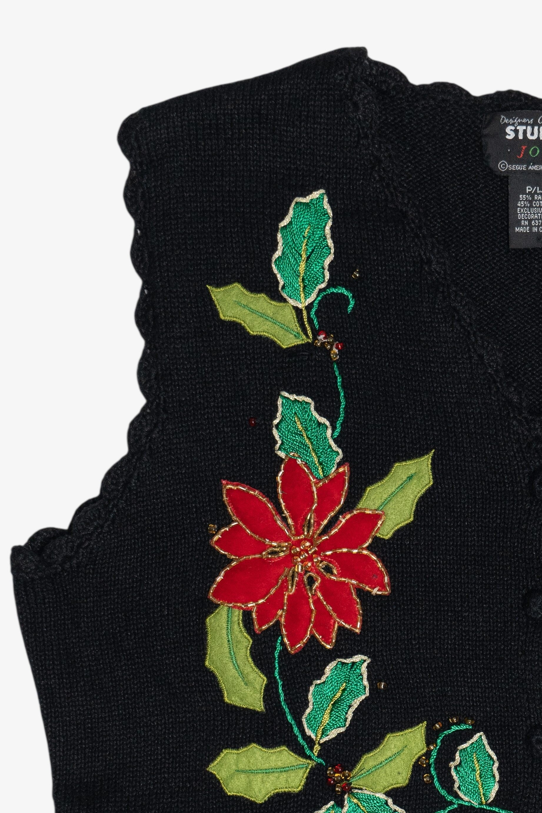 Vintage Black Poinsettia Ugly Christmas Vest (1990s)