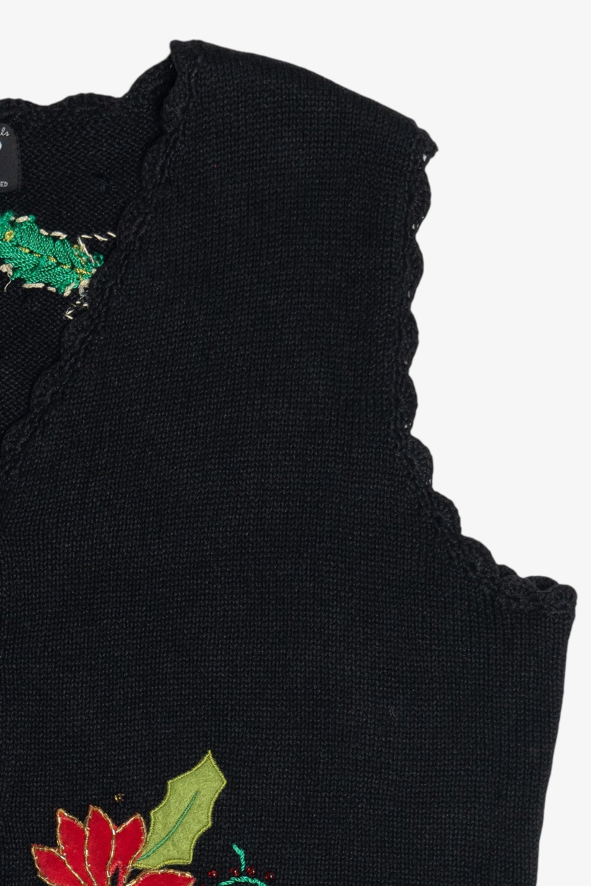 Vintage Black Poinsettia Ugly Christmas Vest (1990s)