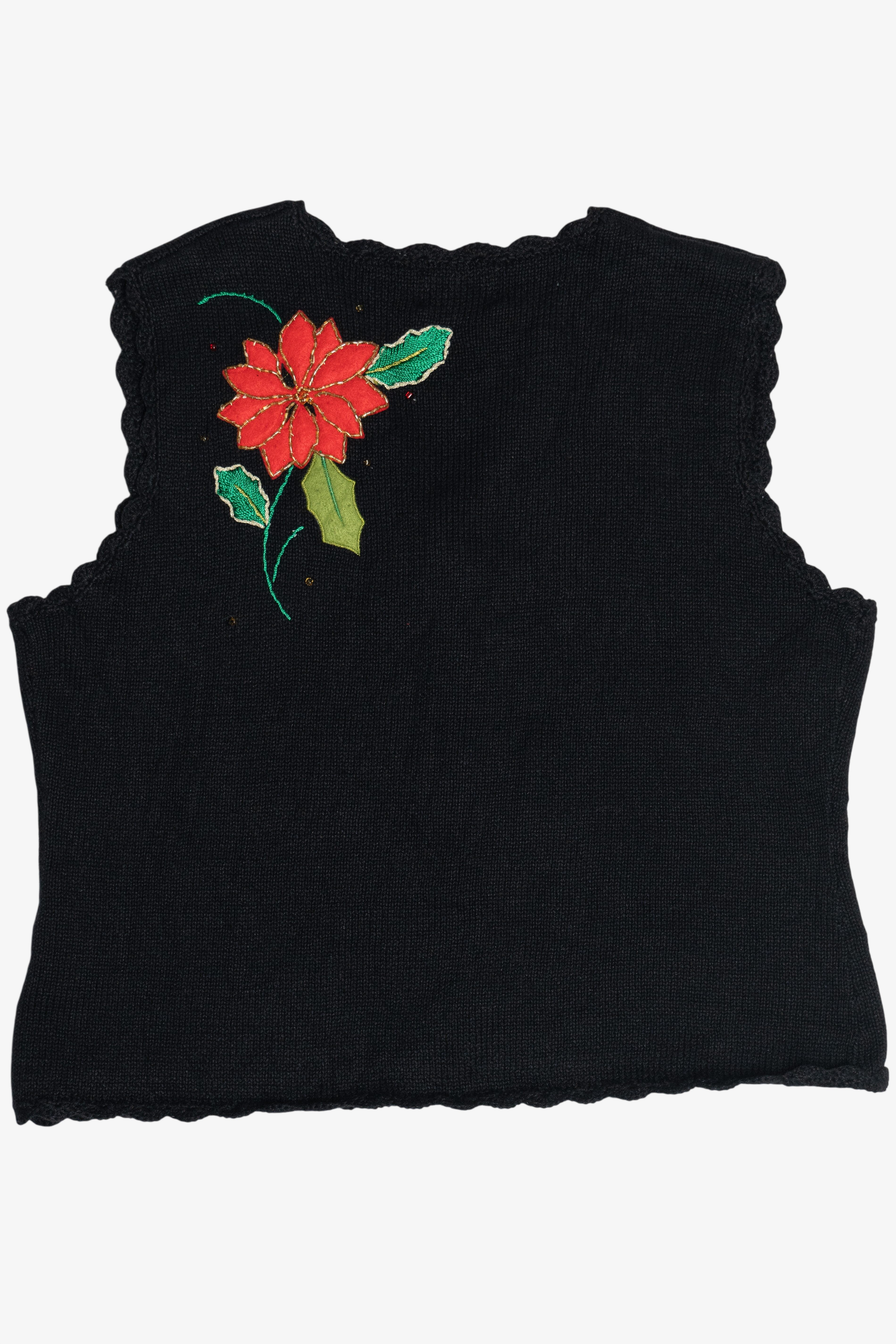 Vintage Black Poinsettia Ugly Christmas Vest (1990s)