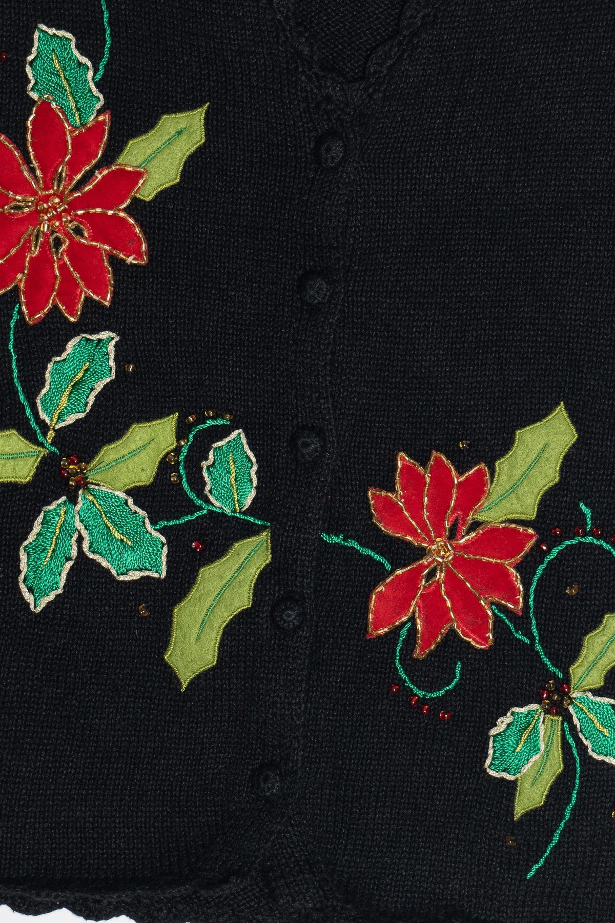 Vintage Black Poinsettia Ugly Christmas Vest (1990s)