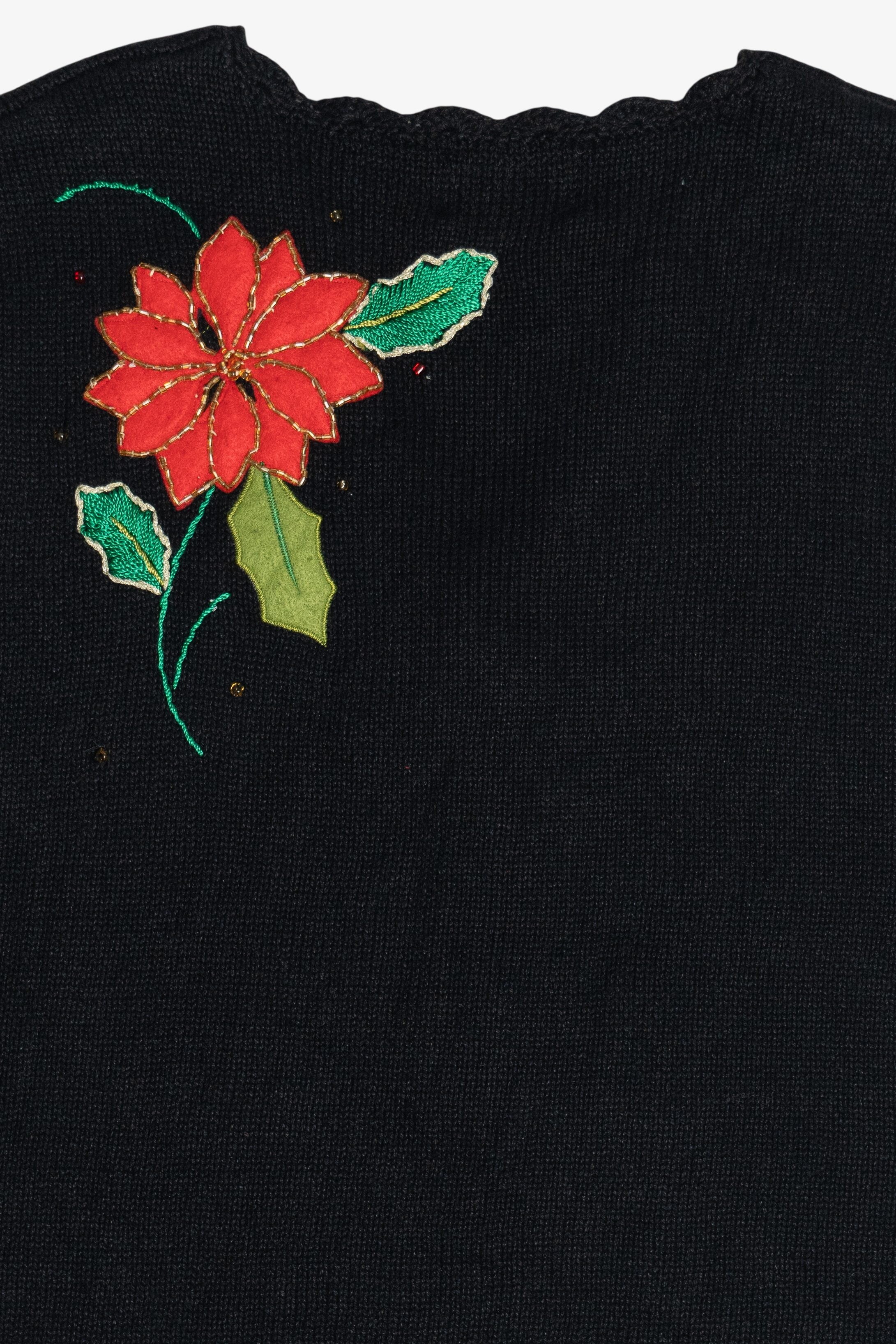 Vintage Black Poinsettia Ugly Christmas Vest (1990s)