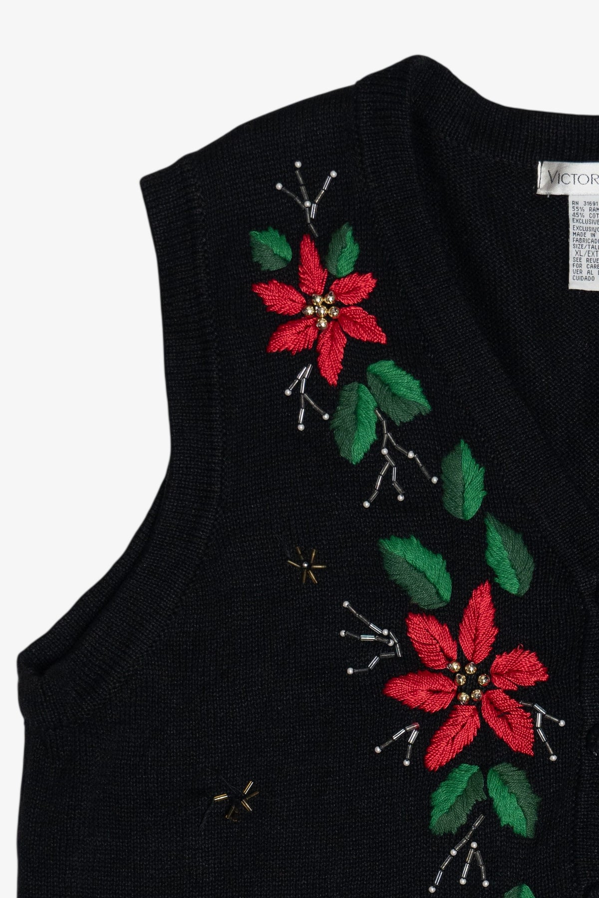 Vintage Embroidered Poinsettia Ugly Christmas Vest (1990s)