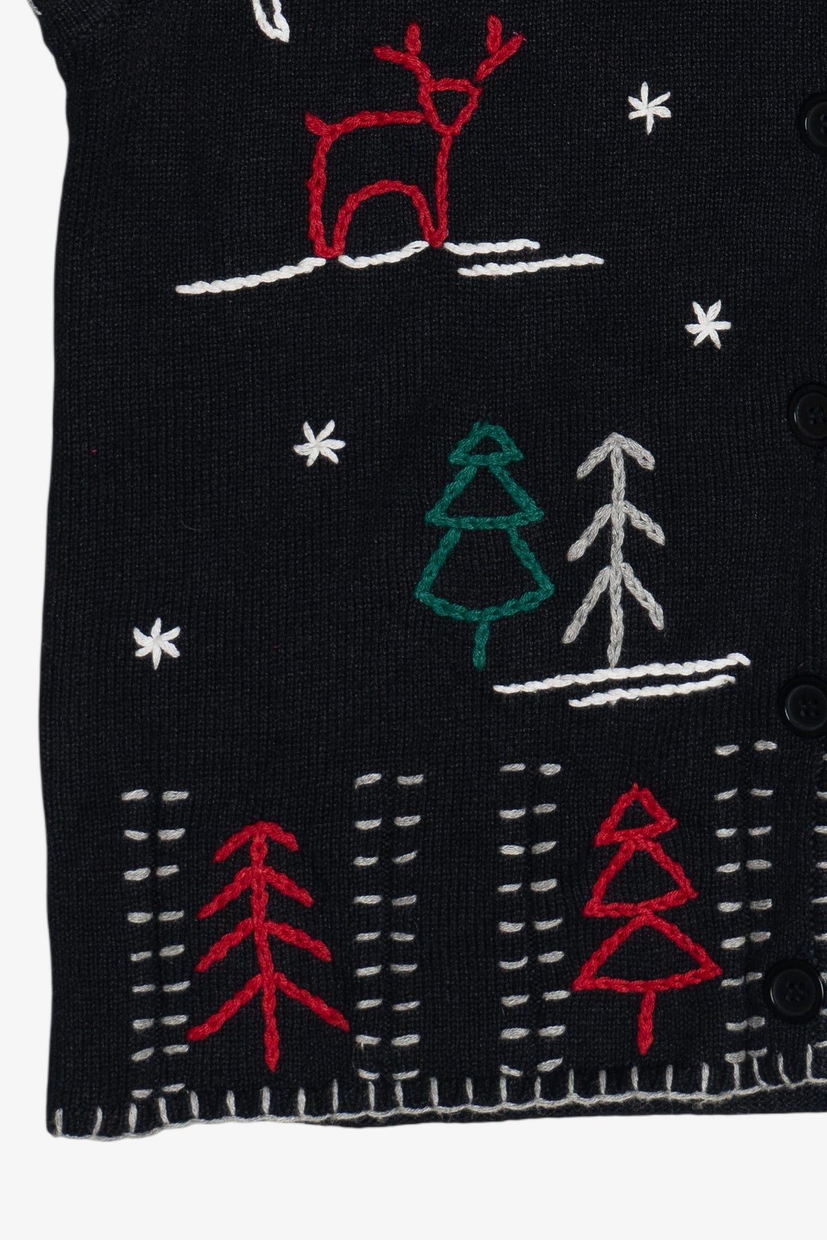 Vintage Holiday Stick Figures Embroidered Ugly Christmas Vest (1990s)
