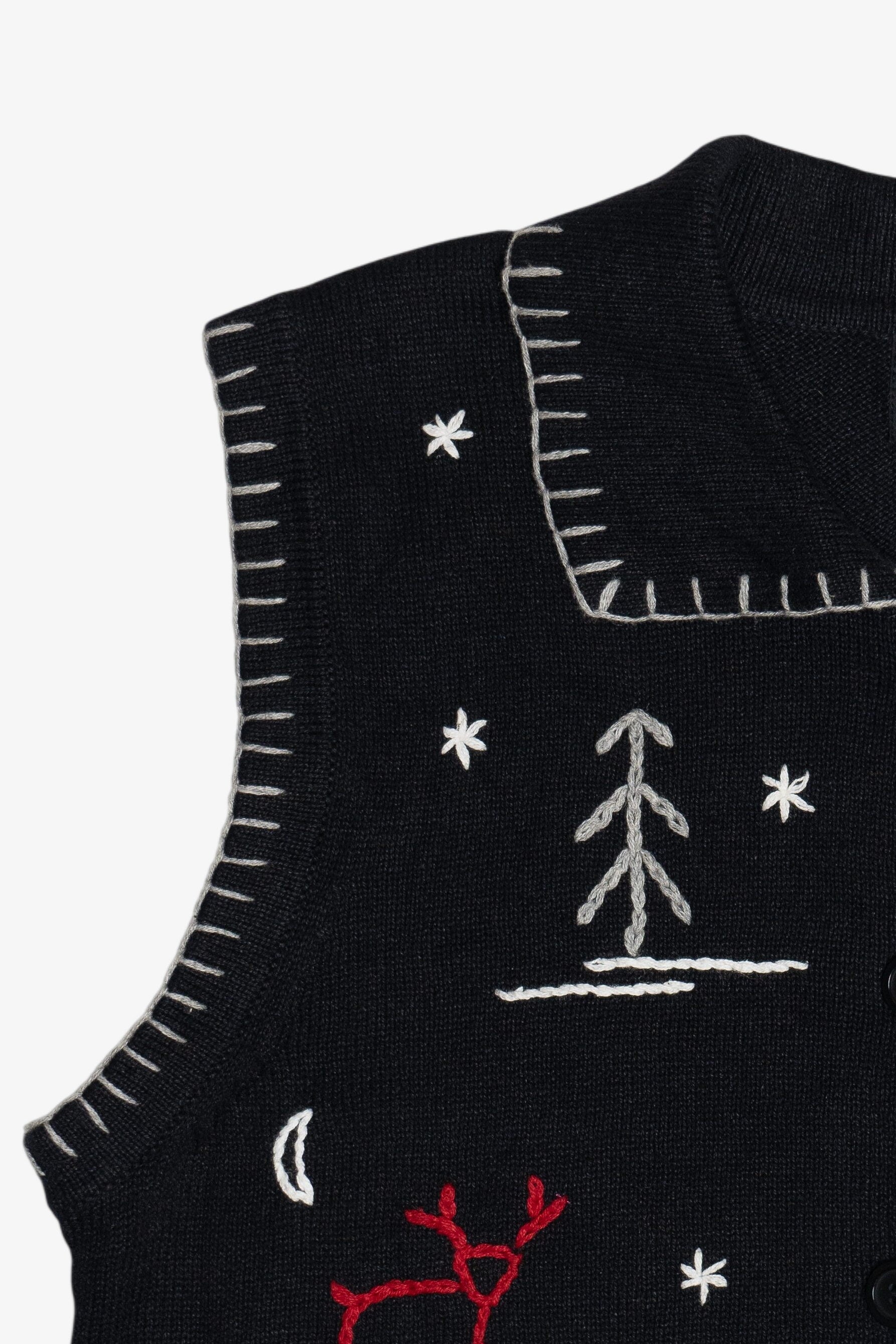 Vintage Holiday Stick Figures Embroidered Ugly Christmas Vest (1990s)