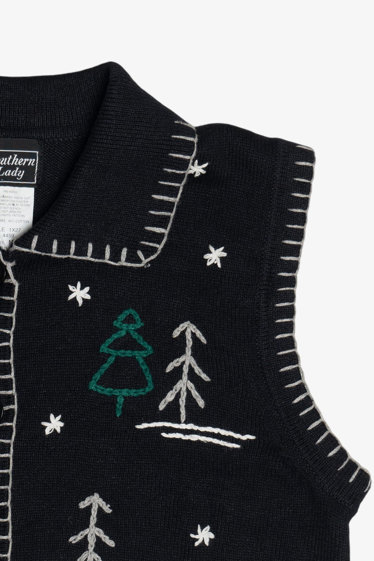 Vintage Holiday Stick Figures Embroidered Ugly Christmas Vest (1990s)