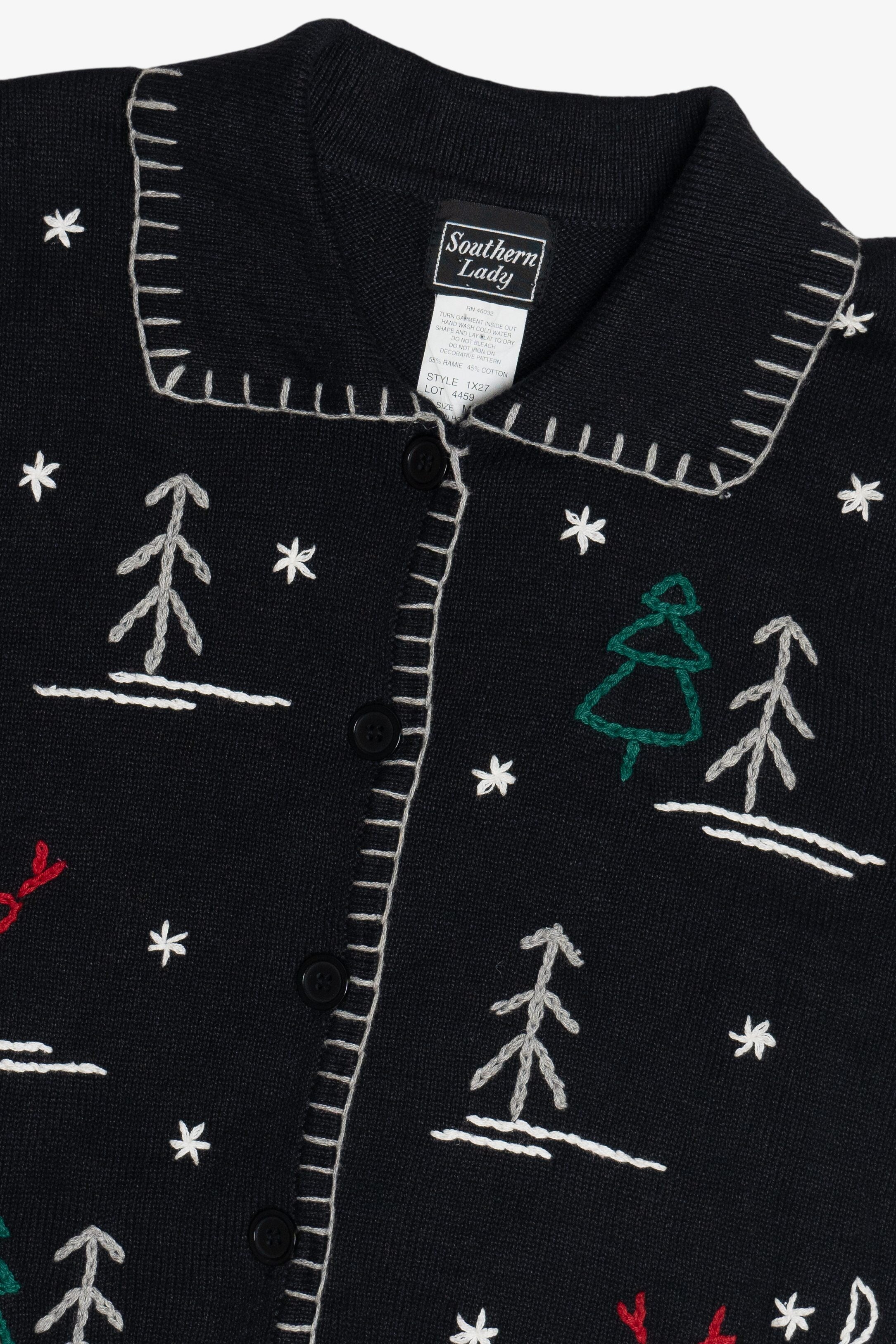 Vintage Holiday Stick Figures Embroidered Ugly Christmas Vest (1990s)
