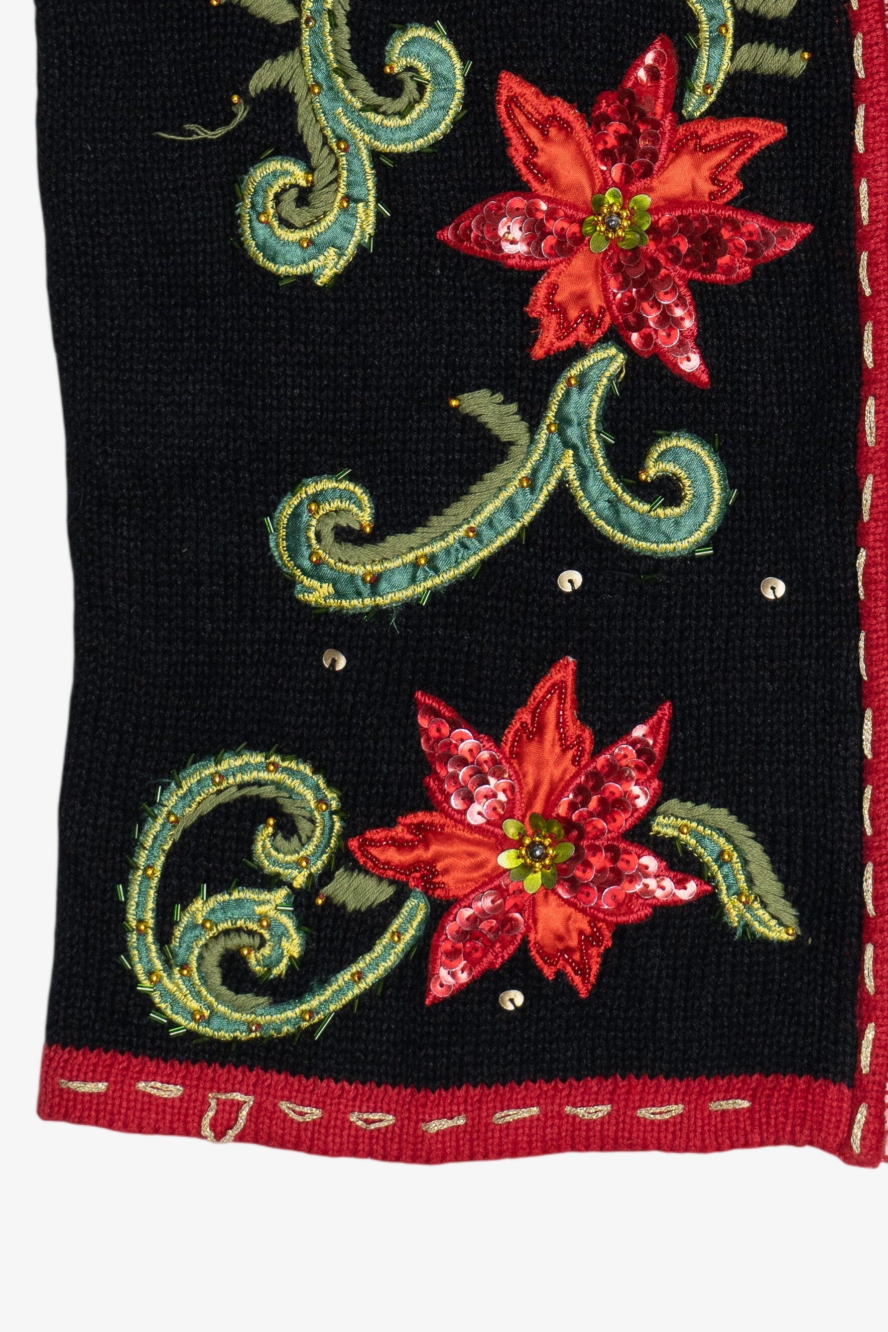 Vintage Black Poinsettia Ugly Christmas Vest (2000s)