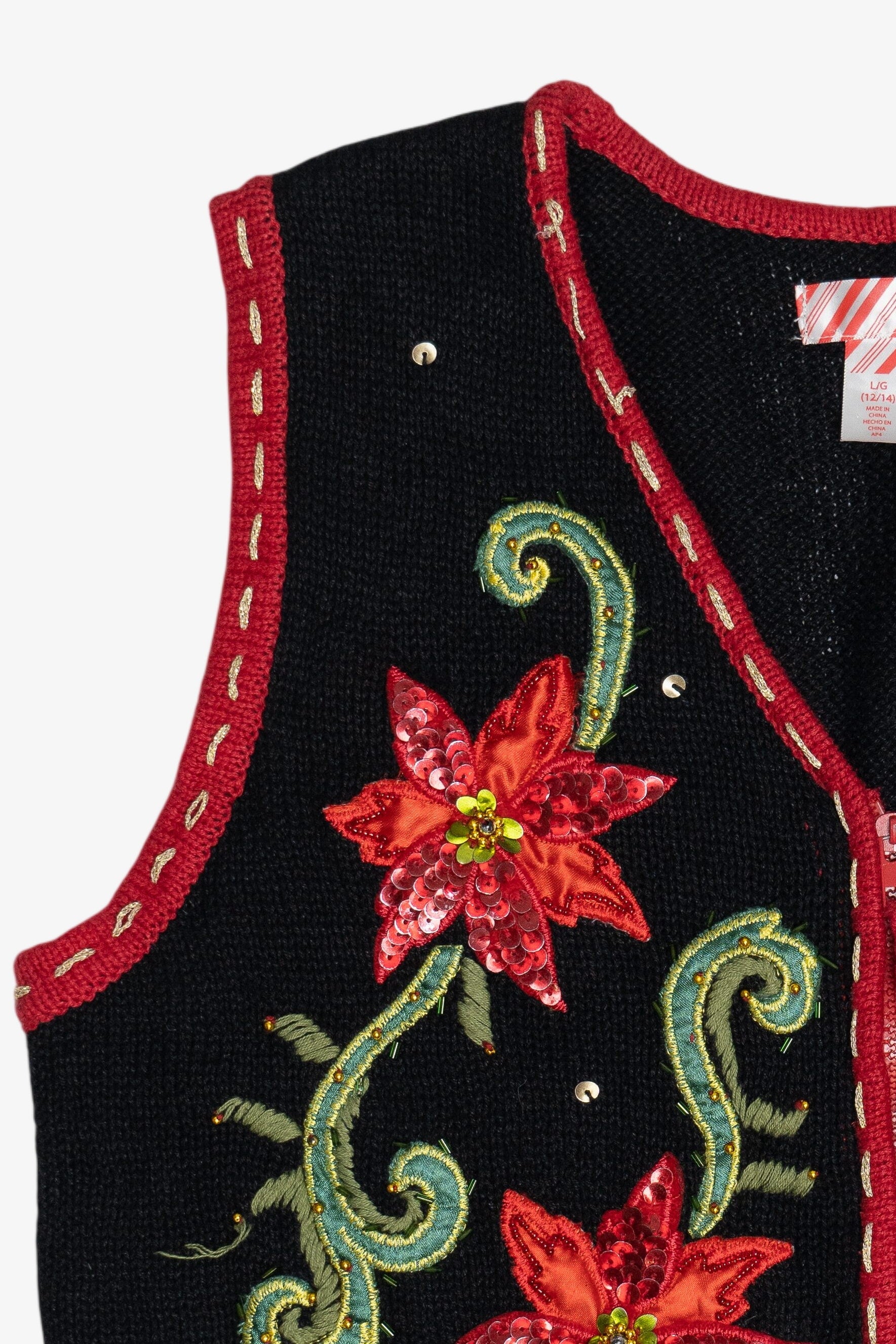 Vintage Black Poinsettia Ugly Christmas Vest (2000s)