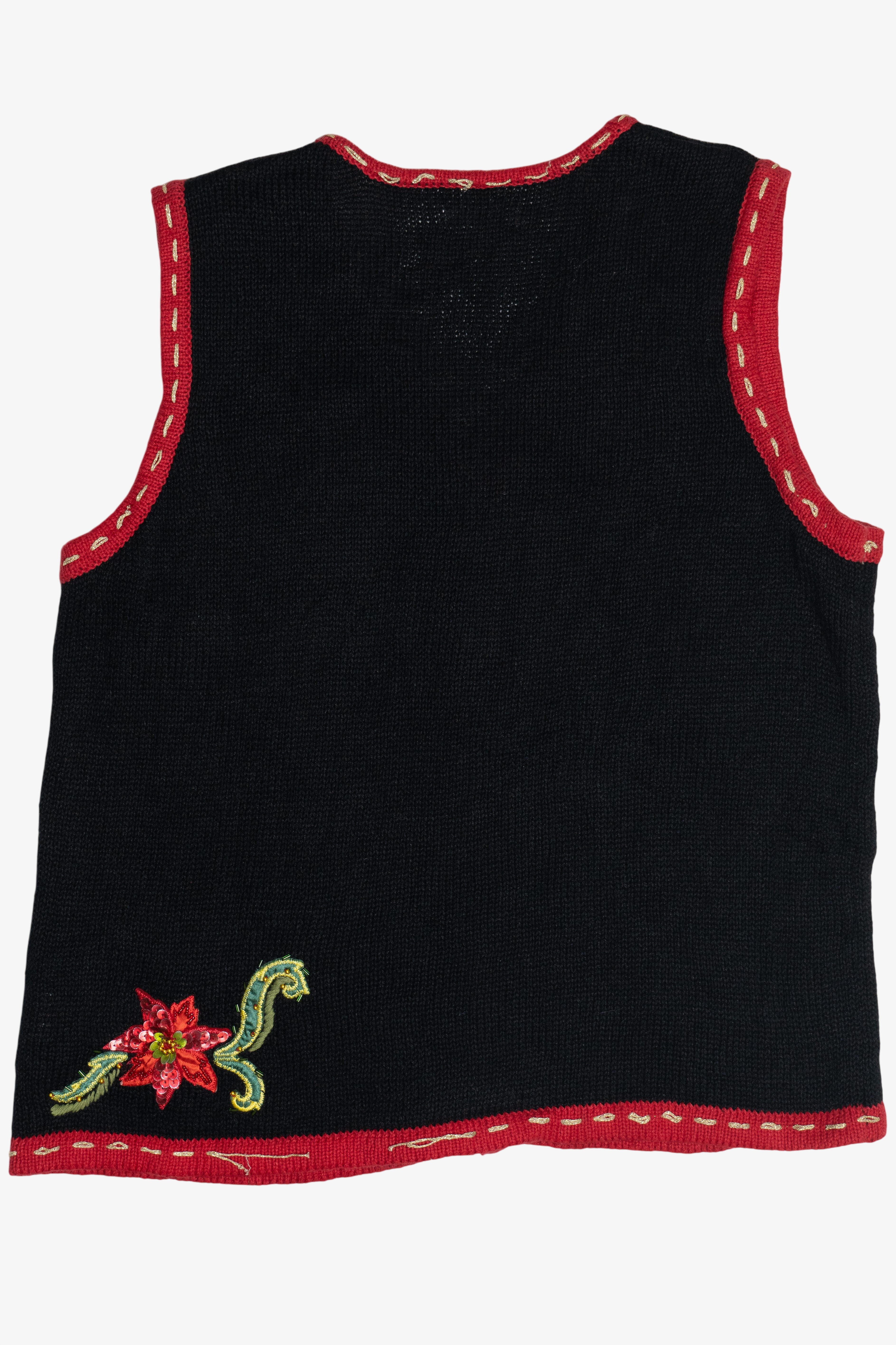 Vintage Black Poinsettia Ugly Christmas Vest (2000s)