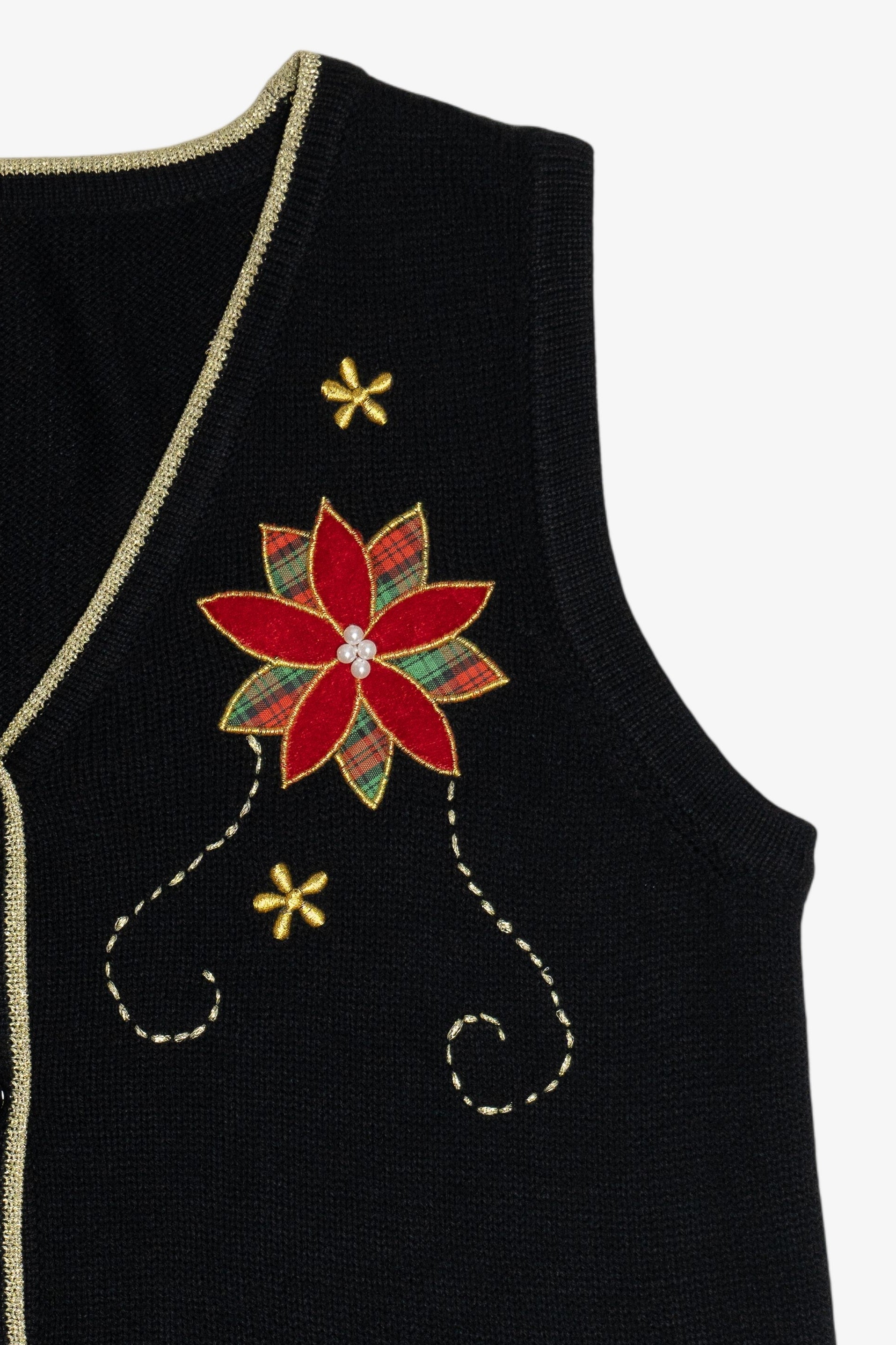 Vintage Black Poinsettia Ugly Christmas Vest (2000s)