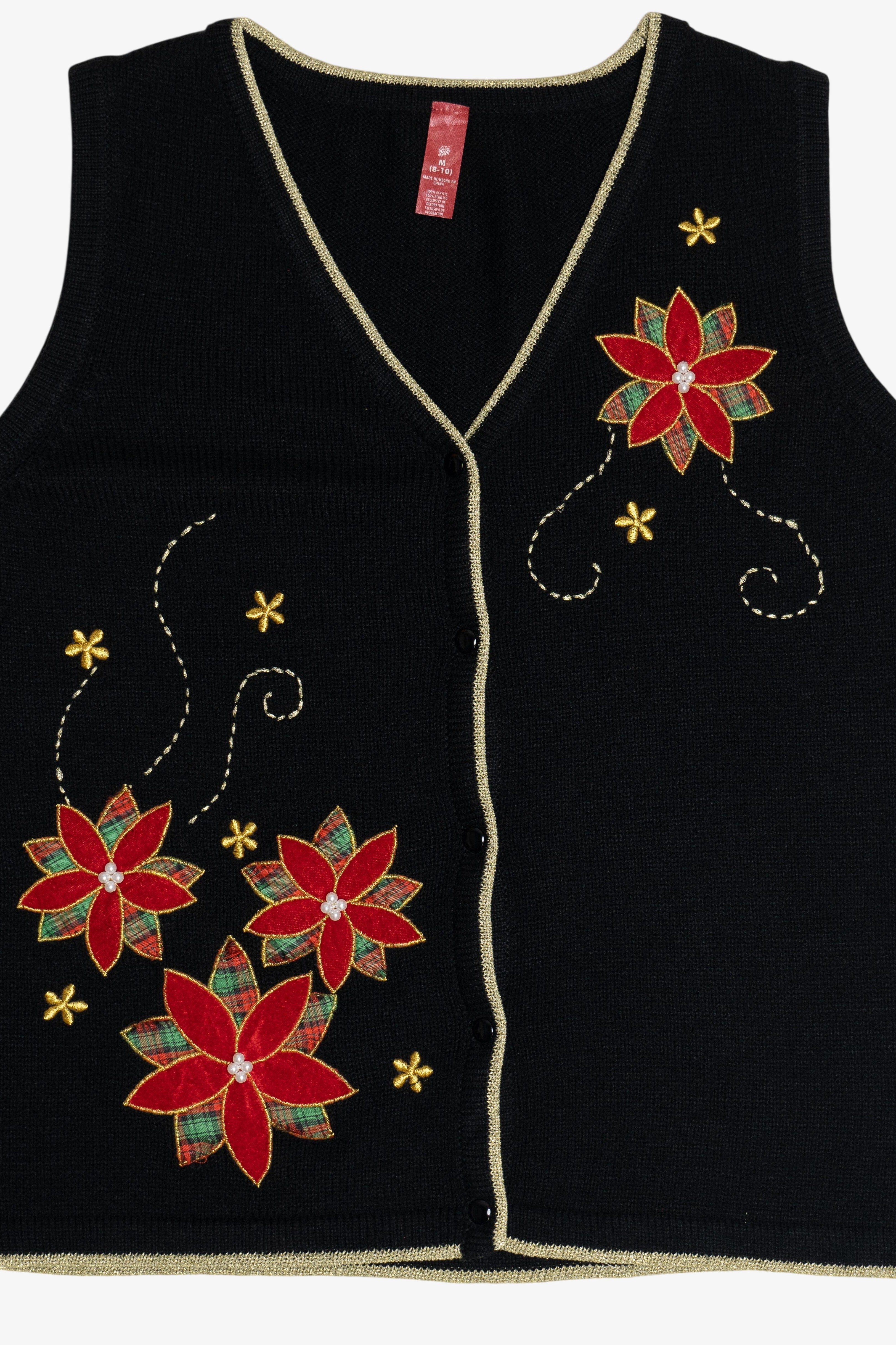 Vintage Black Poinsettia Ugly Christmas Vest (2000s)