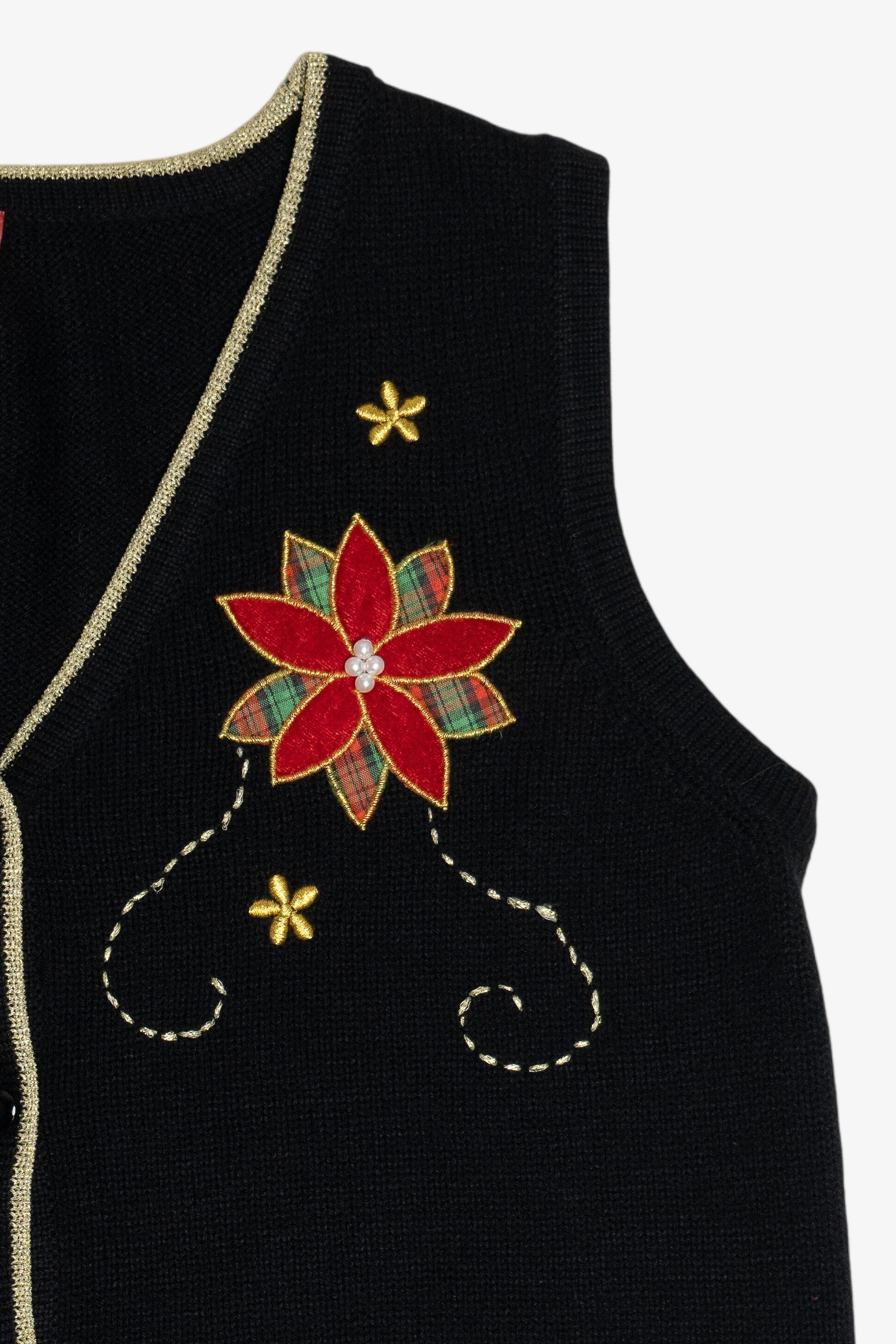 Vintage Black Poinsettia Ugly Christmas Vest (2000s)