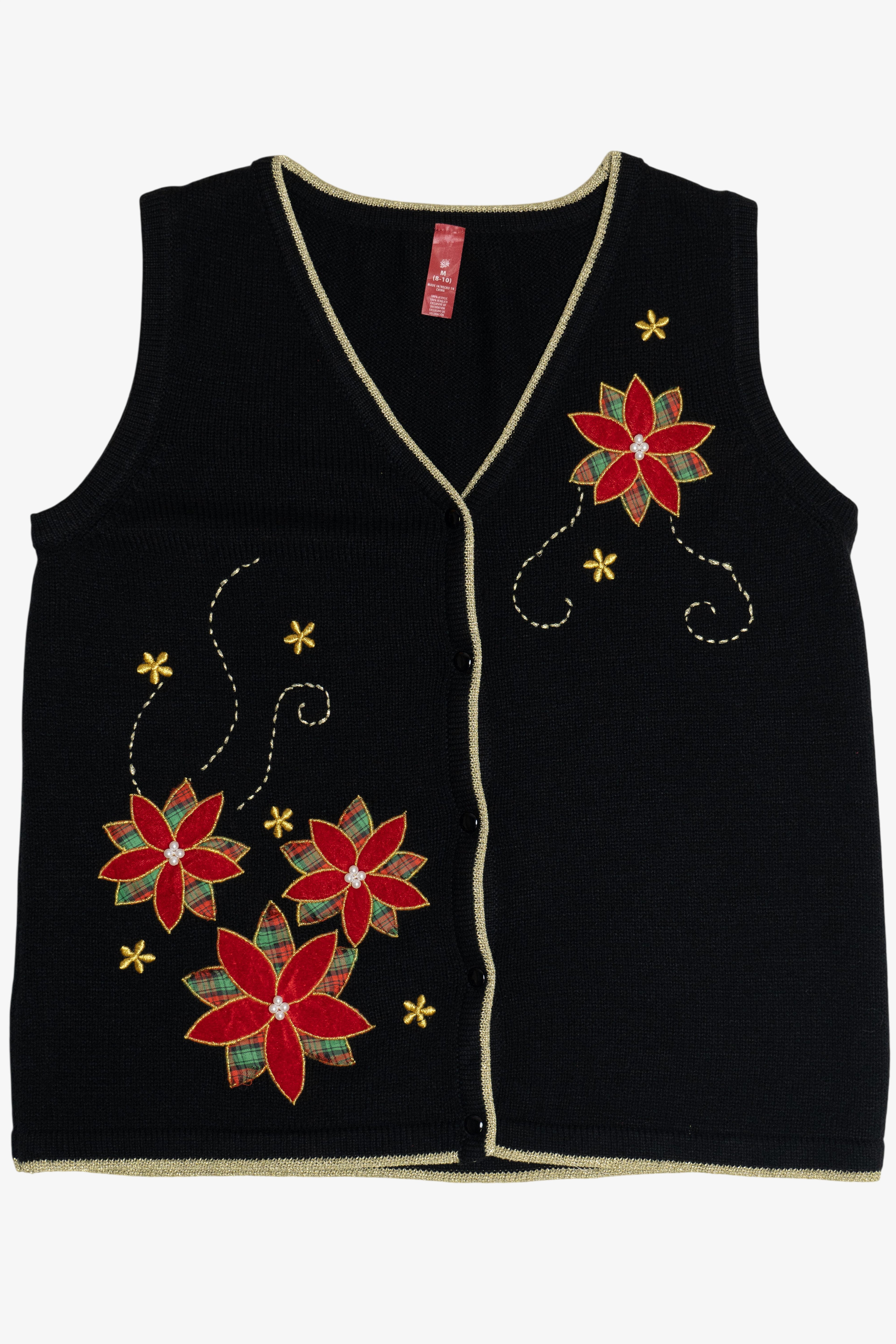 Vintage Black Poinsettia Ugly Christmas Vest (2000s)