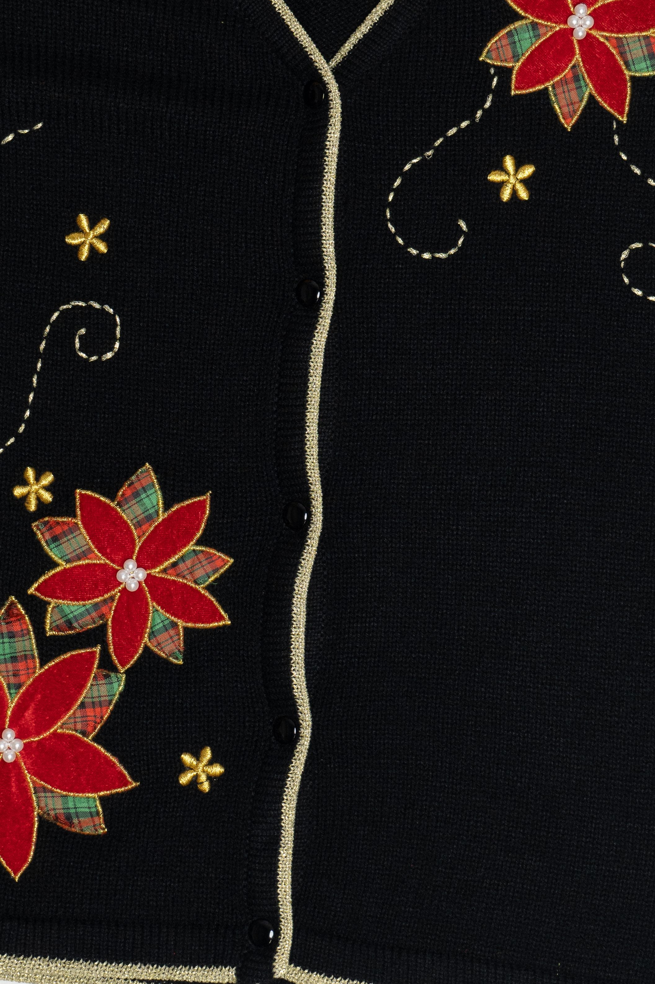 Vintage Black Poinsettia Ugly Christmas Vest (2000s)