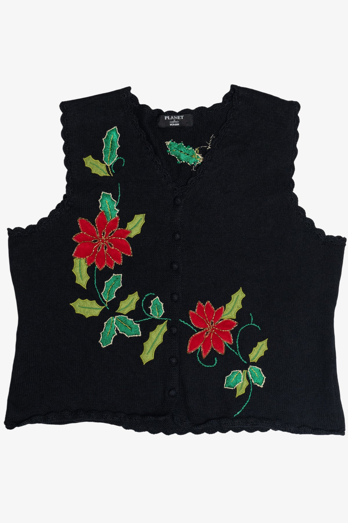 Vintage Black Poinsettia Ugly Christmas Vest (1990s)