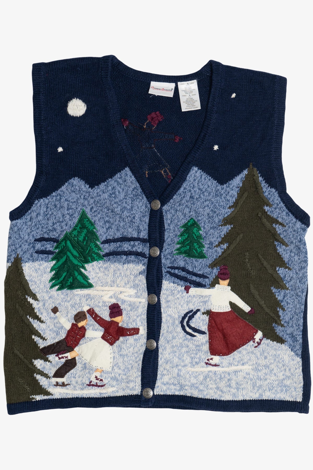 Vintage Ice Skating Scene Ugly Christmas Vest (1990s)