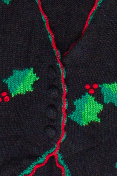 Vintage Knit Holly Crochet Trim Ugly Christmas Vest