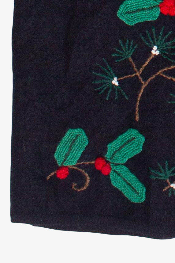 Vintage Susan Bristol Hand Embroidered Holly Wool Ugly Christmas Vest
