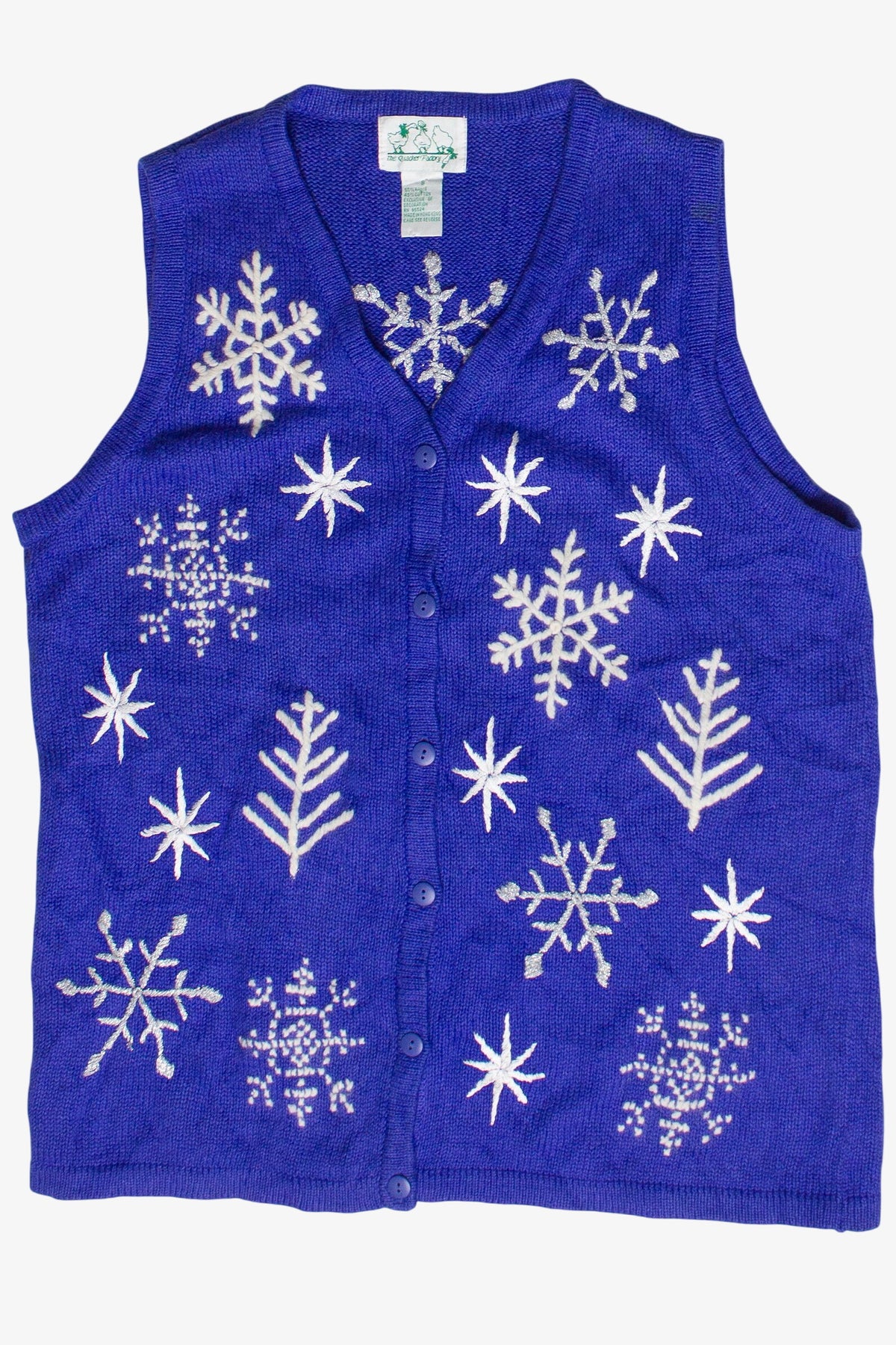 Vintage Quacker Factory Embroidered Snowflakes Ugly Christmas Vest