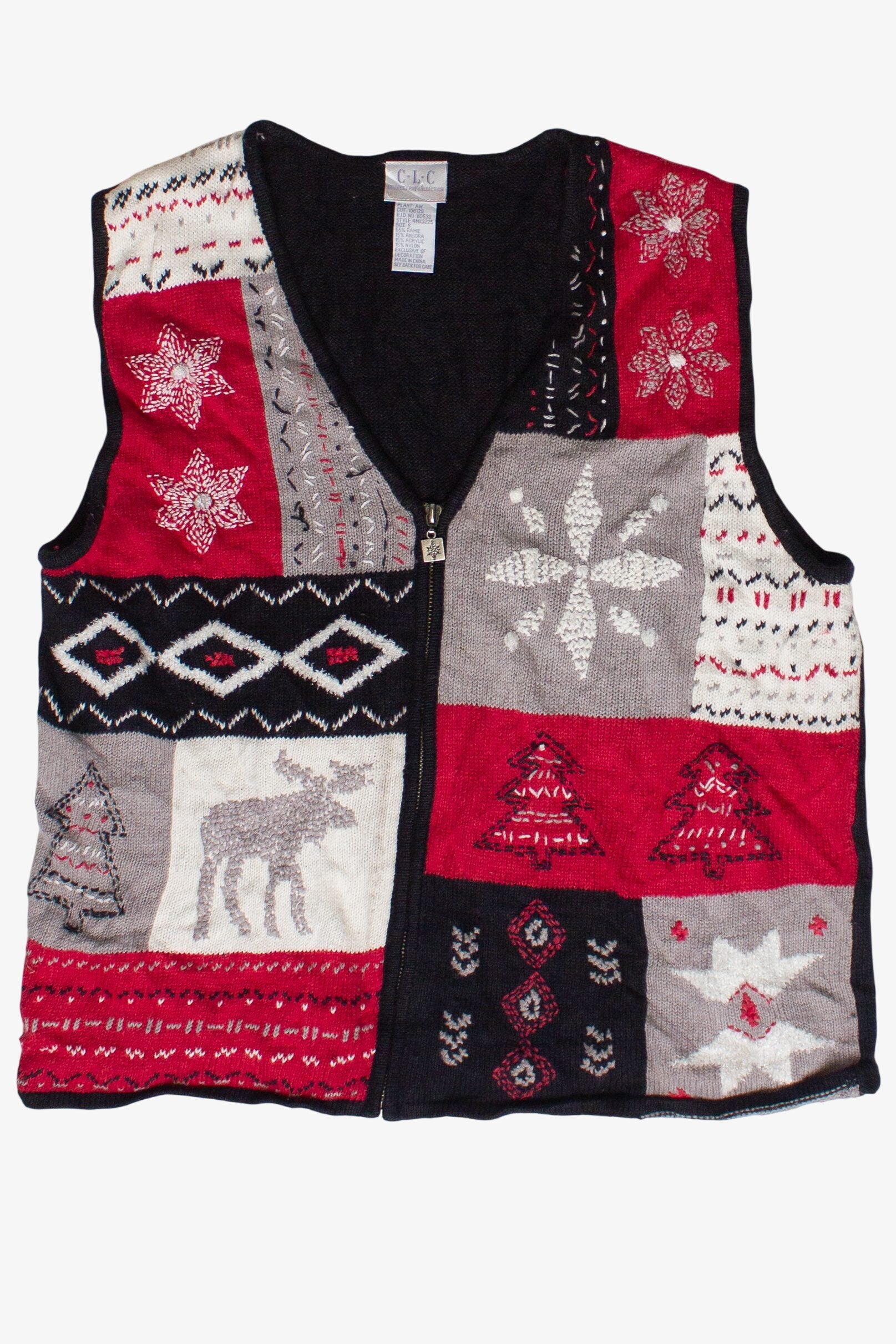 Vintage Cricket Lane Collection Embroidered Colorblock Pattern Ugly Christmas Vest