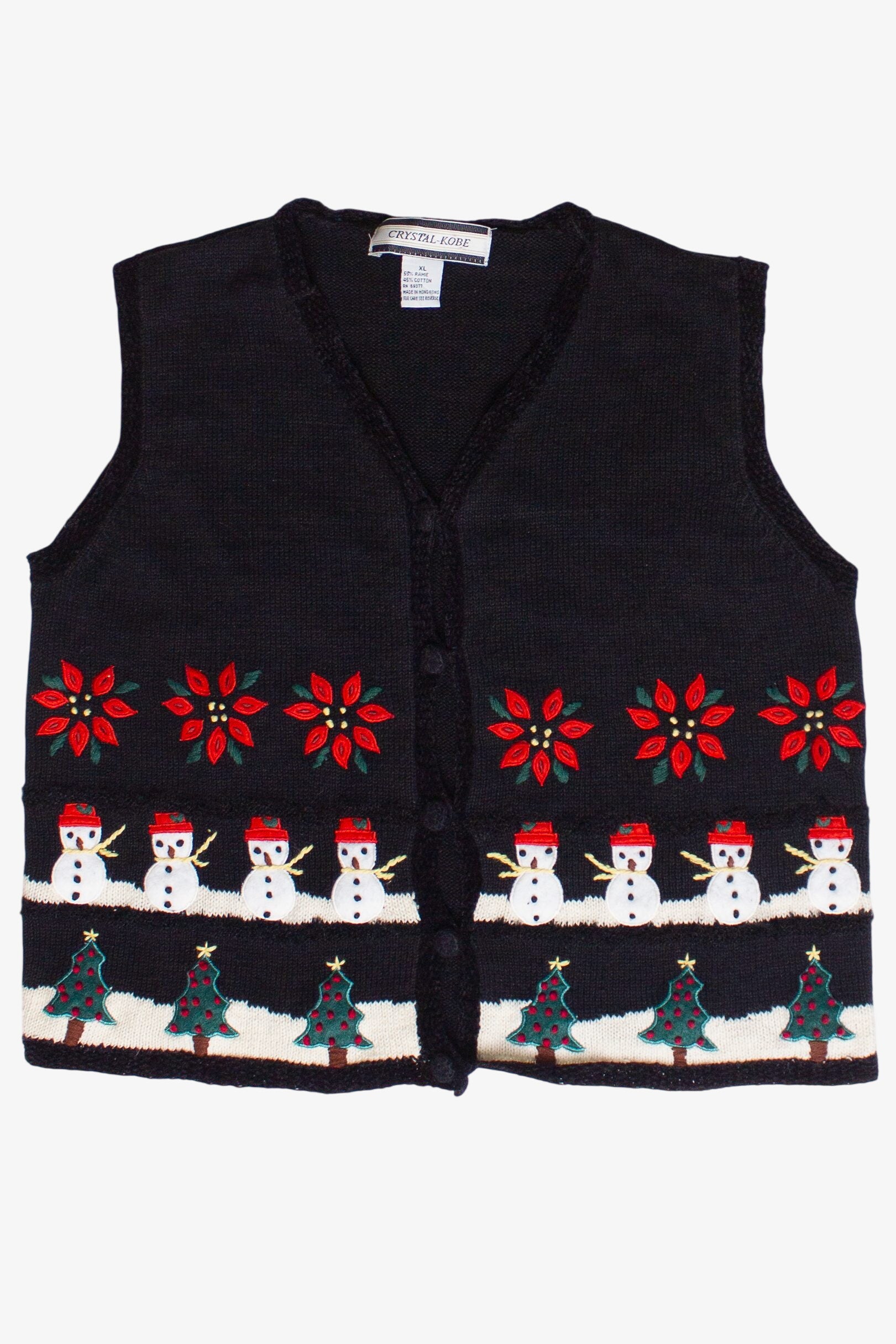 Vintage Crystal Kobe Snowman Poinsettia Ugly Christmas Vest