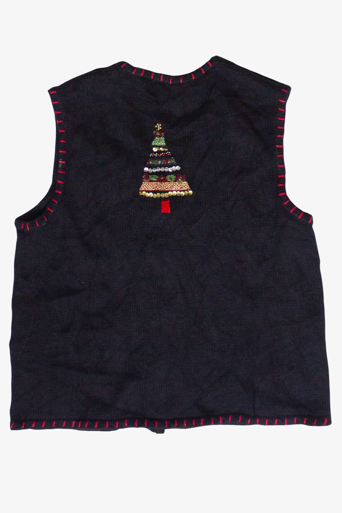 Vintage Beaded Ribbon Christmas Trees Ugly Christmas Vest