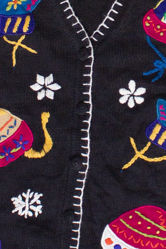 Vintage Embroidered Colorful Hats and Mittens Ugly Christmas Vest