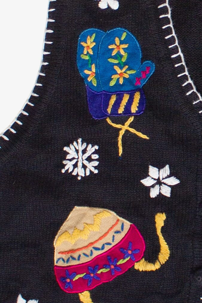 Vintage Embroidered Colorful Hats and Mittens Ugly Christmas Vest