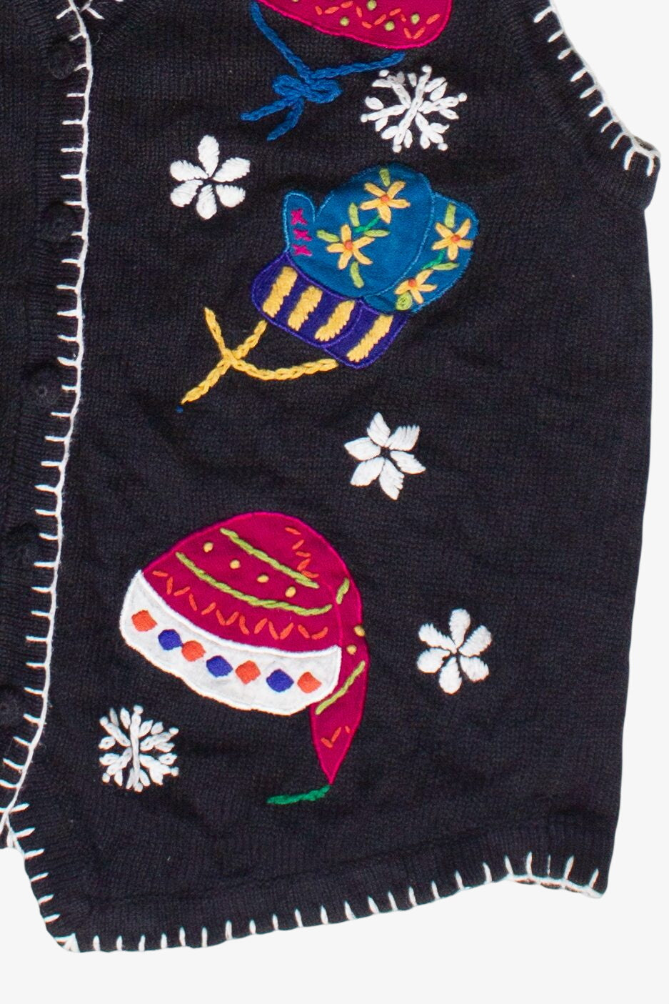 Vintage Embroidered Colorful Hats and Mittens Ugly Christmas Vest
