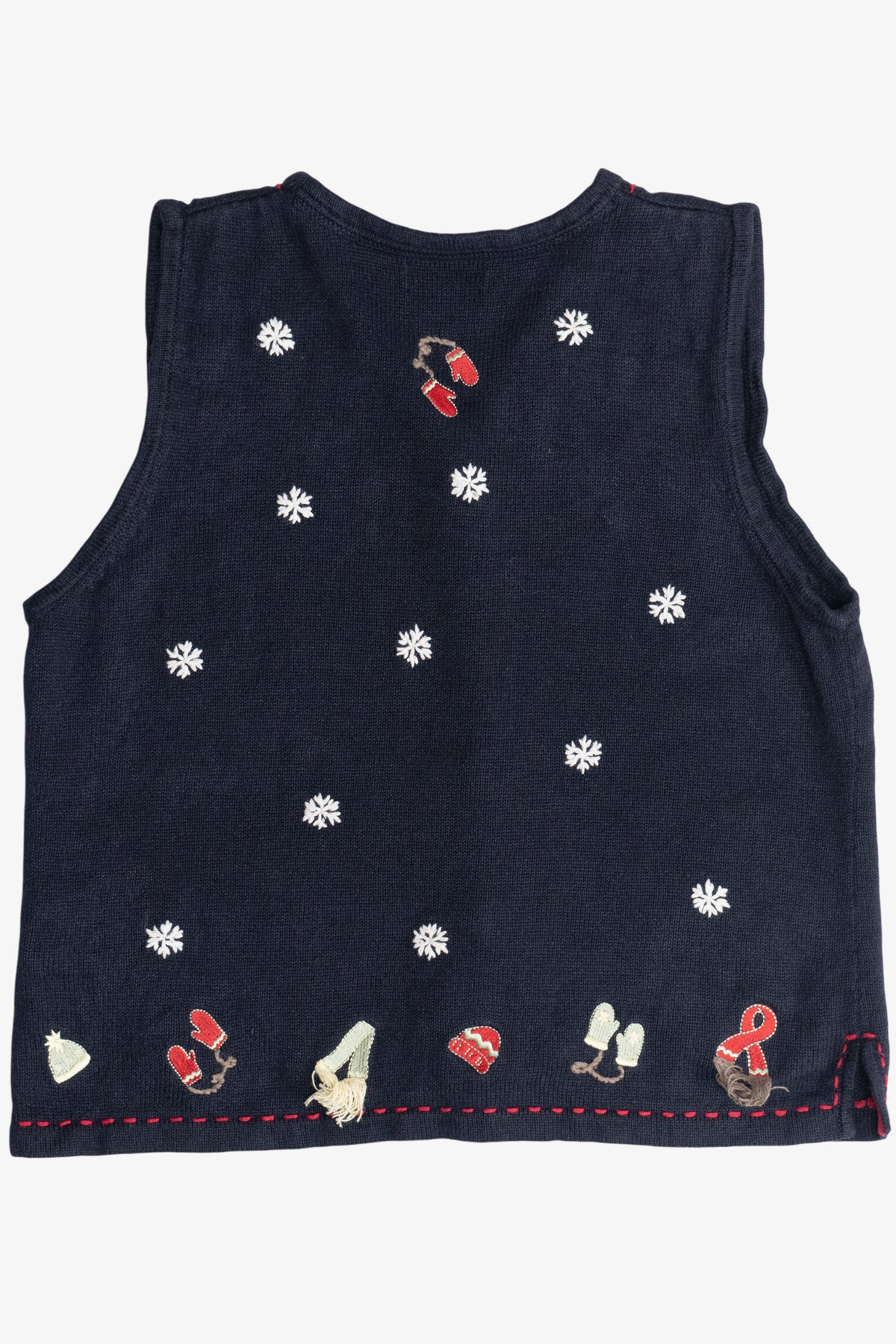 Vintage Navy Blue Christopher & Banks Hand Embroidered Ugly Christmas Vest (1990s)