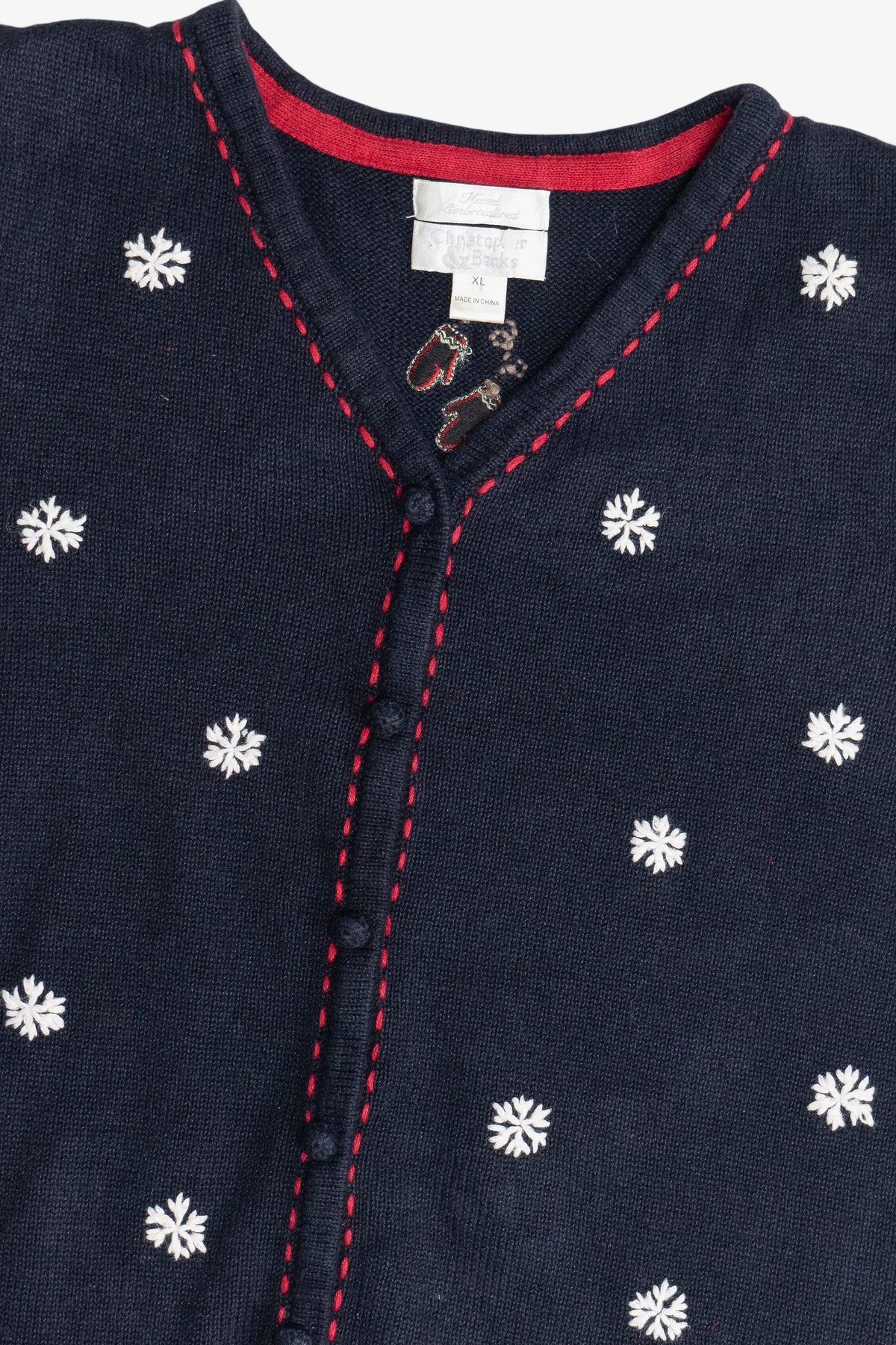 Vintage Navy Blue Christopher & Banks Hand Embroidered Ugly Christmas Vest (1990s)
