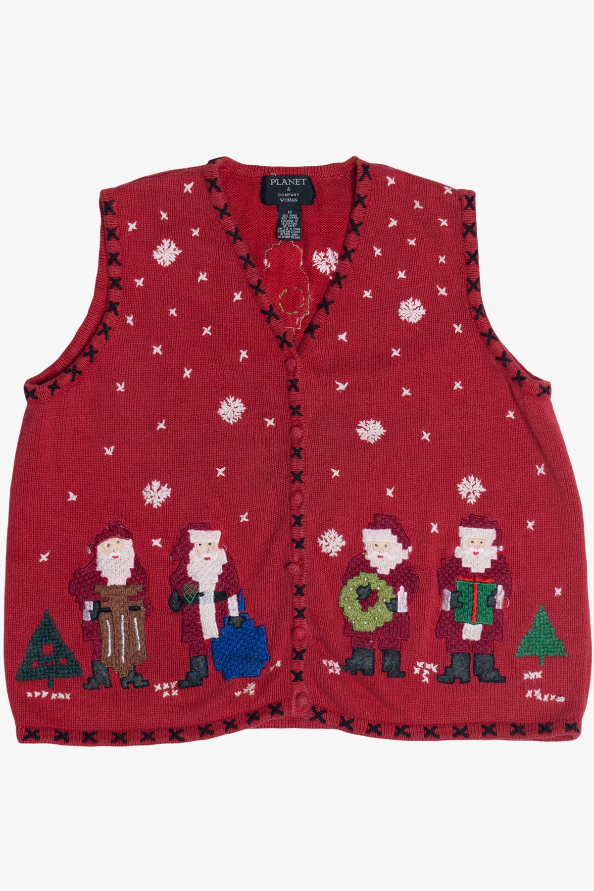 Vintage Planet & Company Cross Stitch Santas Ugly Christmas Vest (1990s)