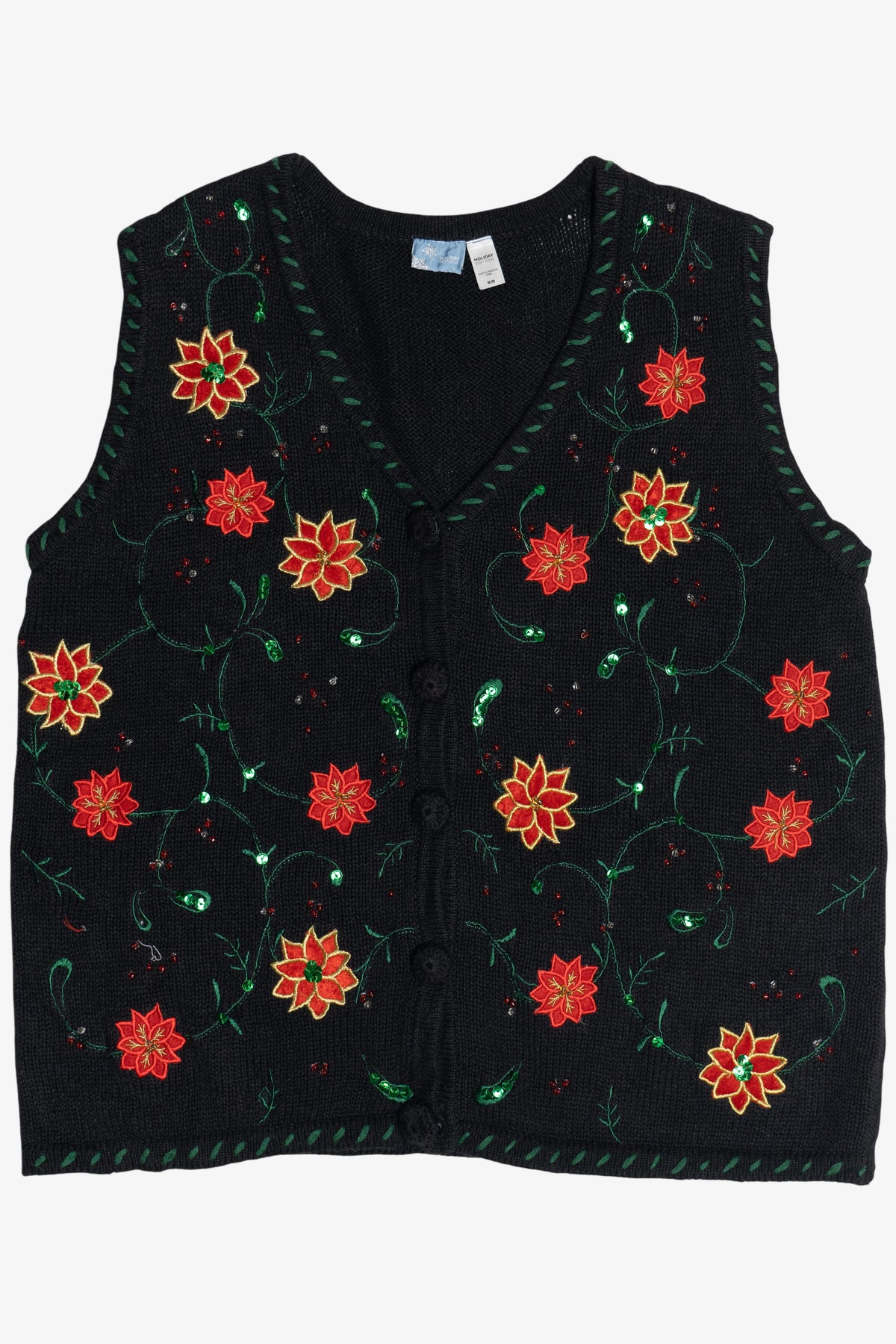 Vintage Black Poinsettias Ugly Christmas Vest (2000s)
