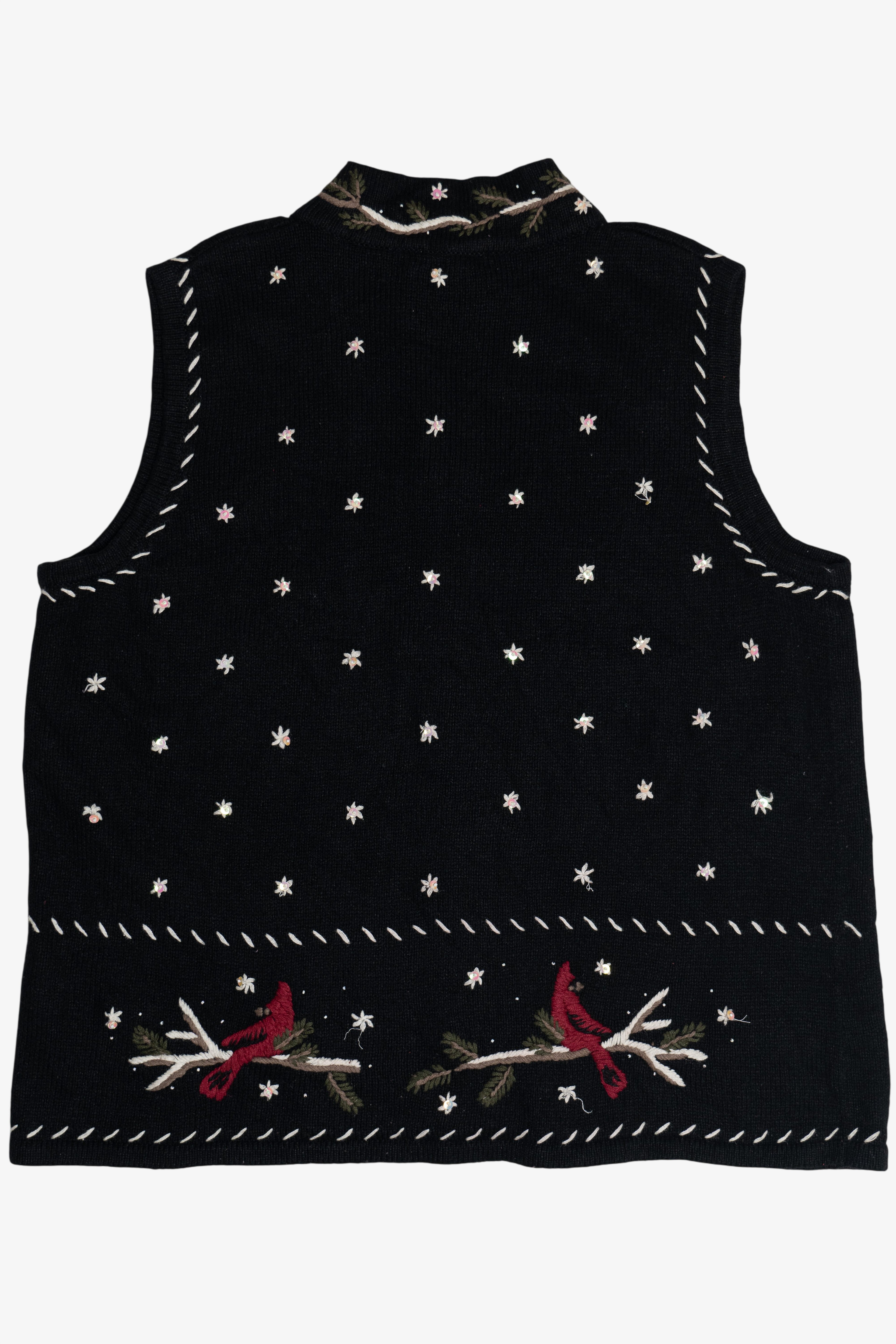 Vintage Hand Embroidered Cardinals & Snowflakes Ugly Christmas Vest (1990s)