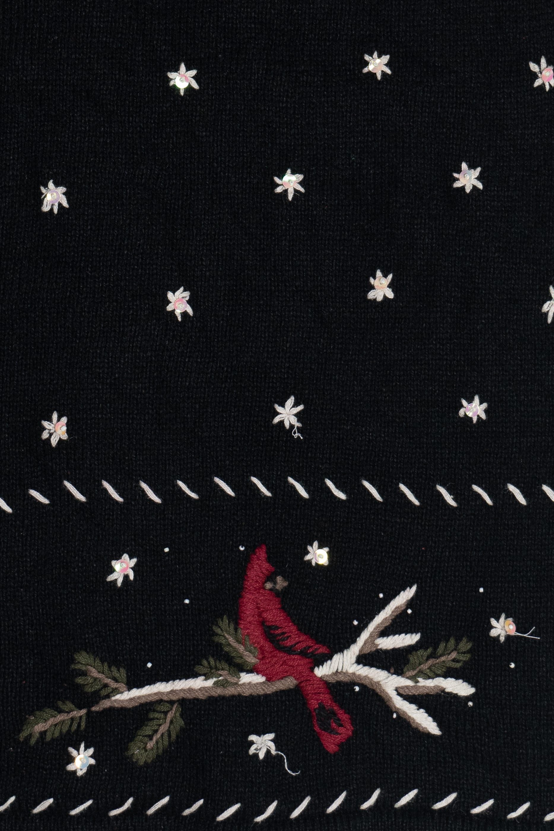 Vintage Hand Embroidered Cardinals & Snowflakes Ugly Christmas Vest (1990s)