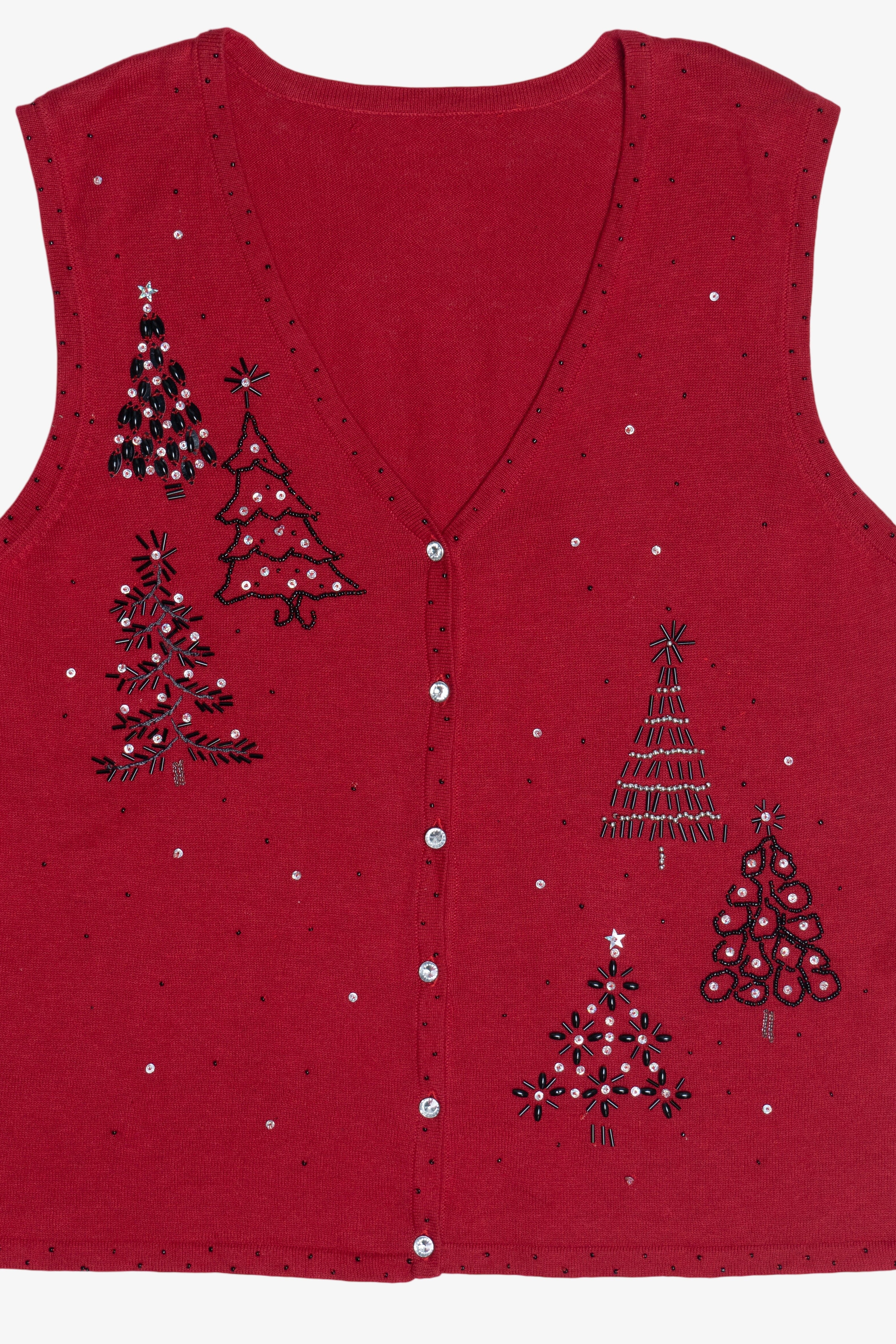 Vintage Beaded Trees Ugly Christmas Vest (1990s)