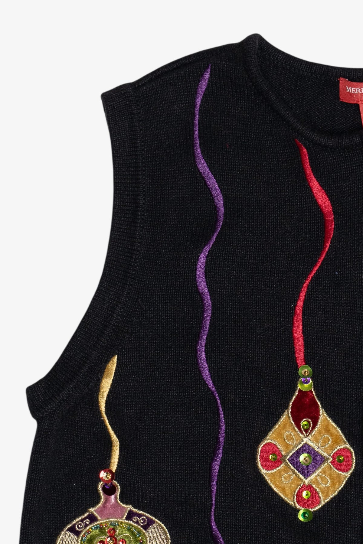 Vintage Merry & Bright Ornaments Ugly Christmas Vest (1990s)