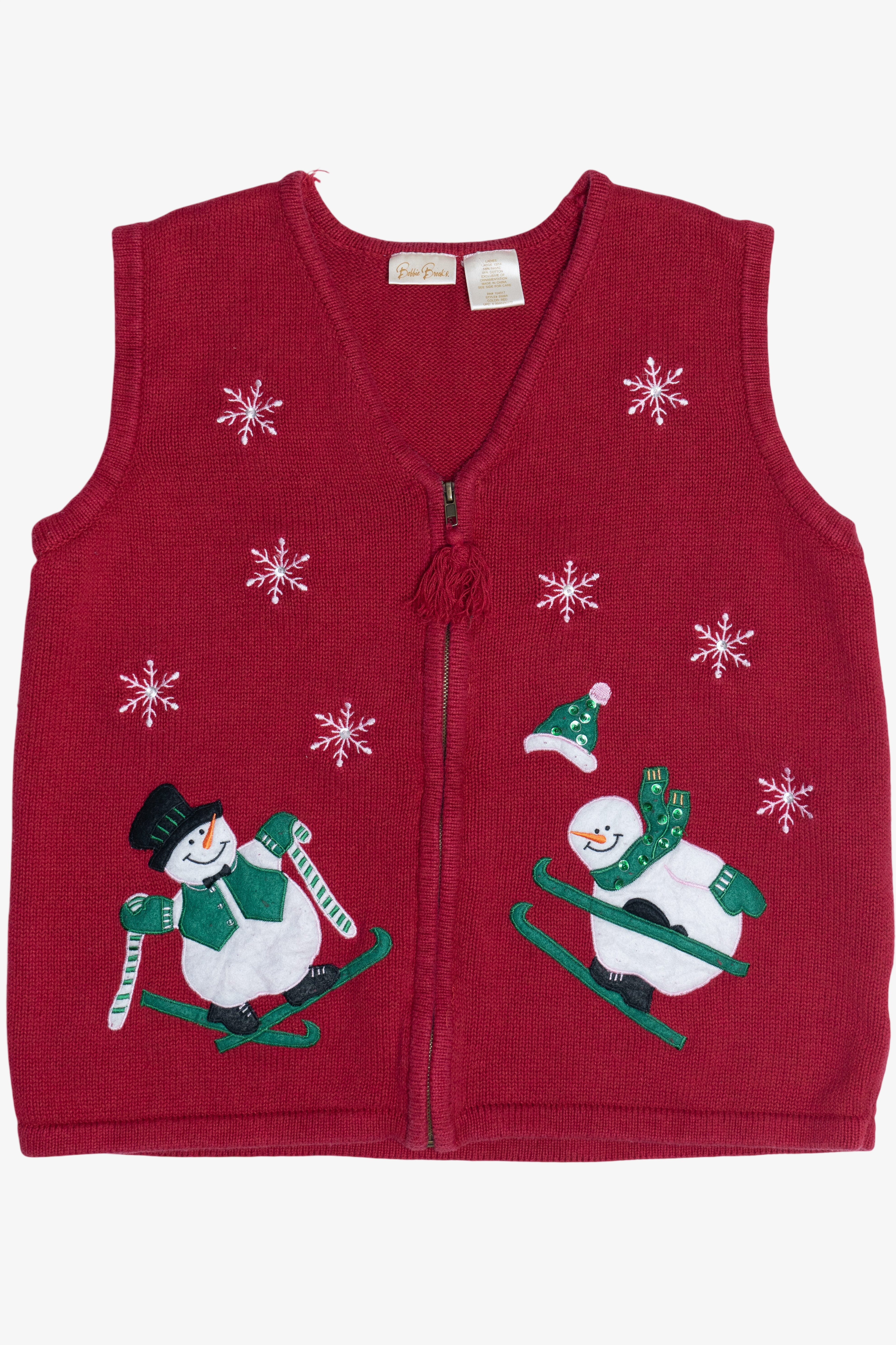 Vintage Bobbie Brooks Skiing Snowmen Ugly Christmas Vest (1990s)