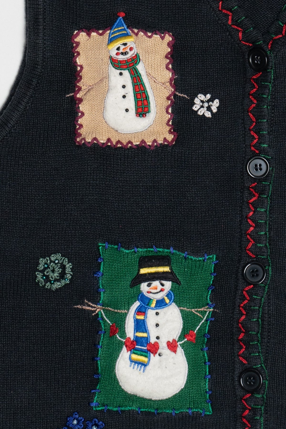 Vintage Ronnie Salloway Snowmen Patches Ugly Christmas Vest (1990s)