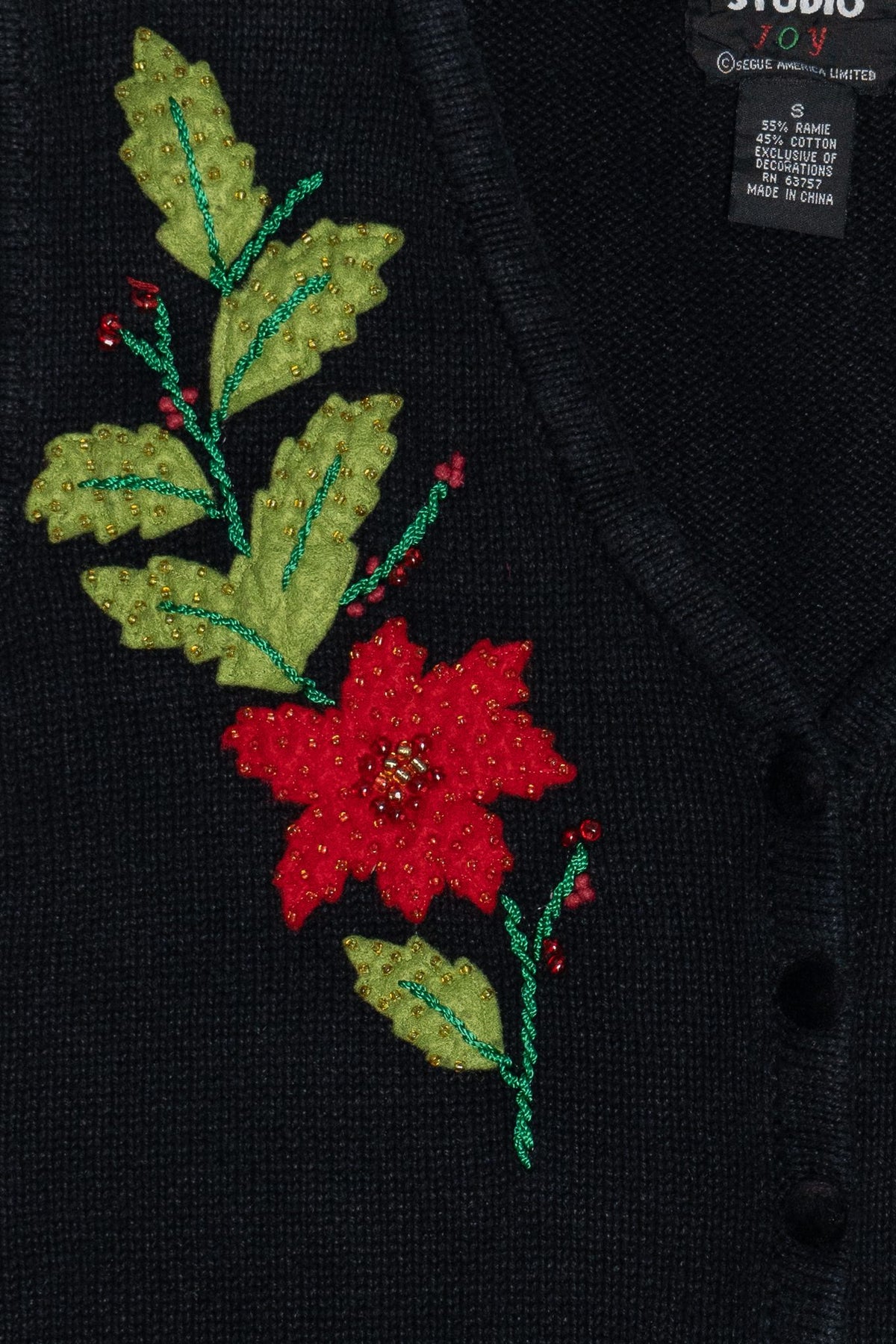 Vintage Designers Originals Studio Beaded Poinsettias Ugly Christmas Vest (1990s)
