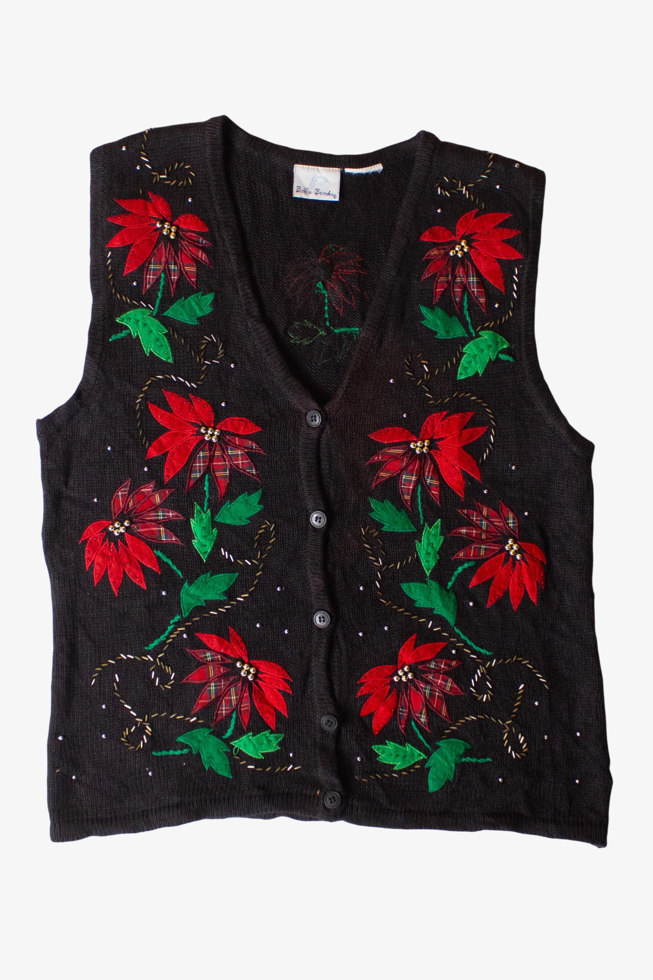 Vintage Black Flowers Ugly Christmas Vest (1990s)