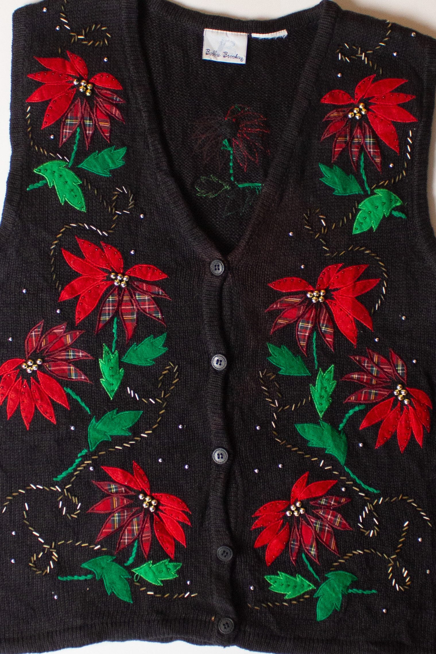Vintage Black Flowers Ugly Christmas Vest (1990s)