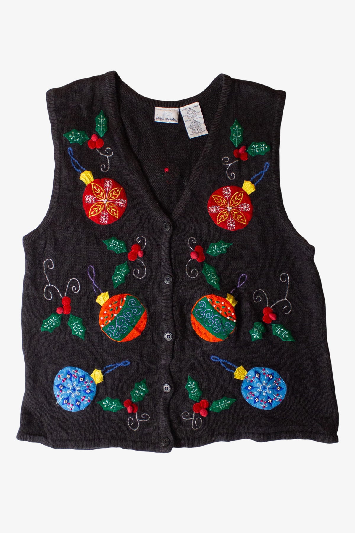 Vintage Black Ornaments Ugly Christmas Vest (1990s)