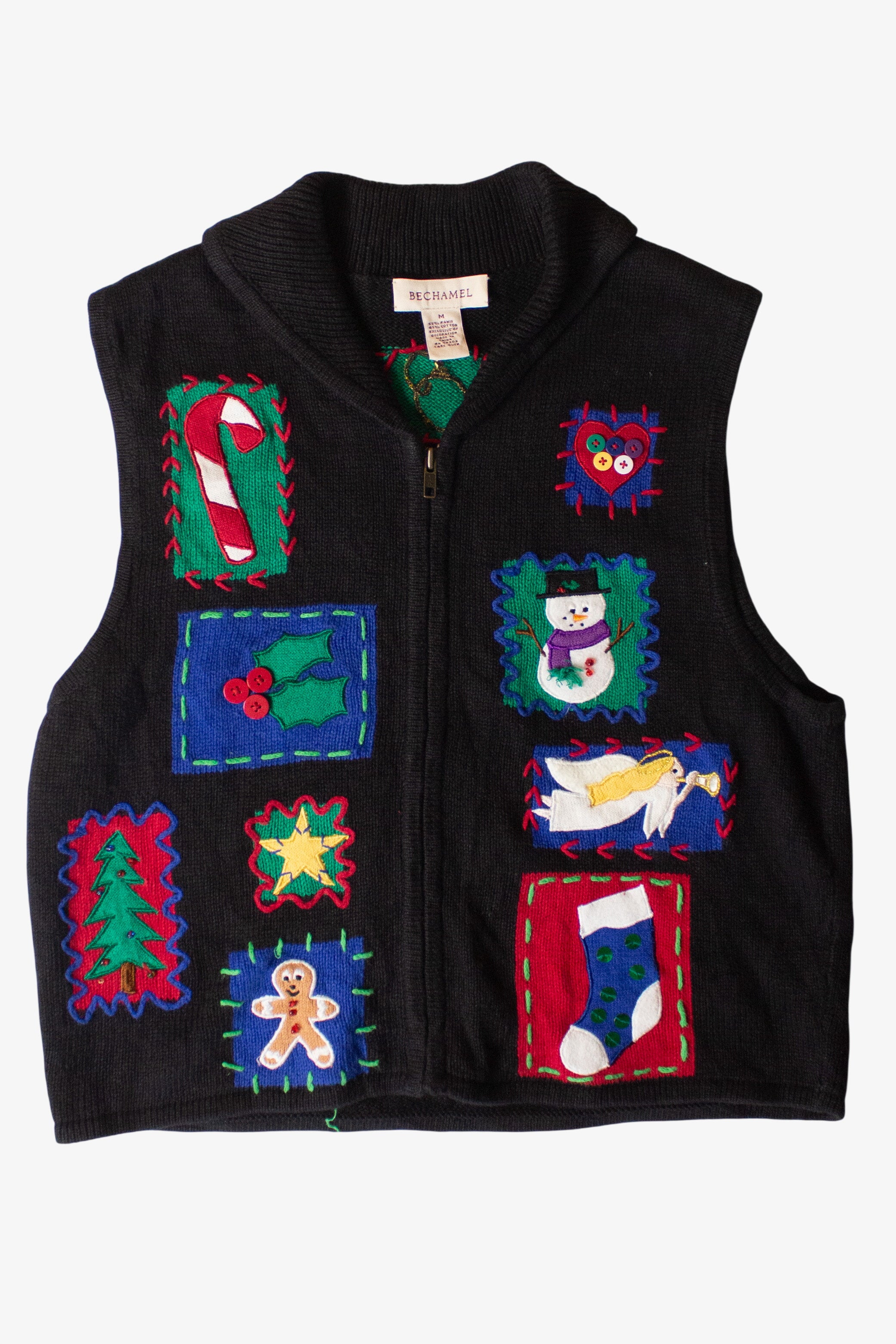 Vintage Black Patches Ugly Christmas Vest (1990s)