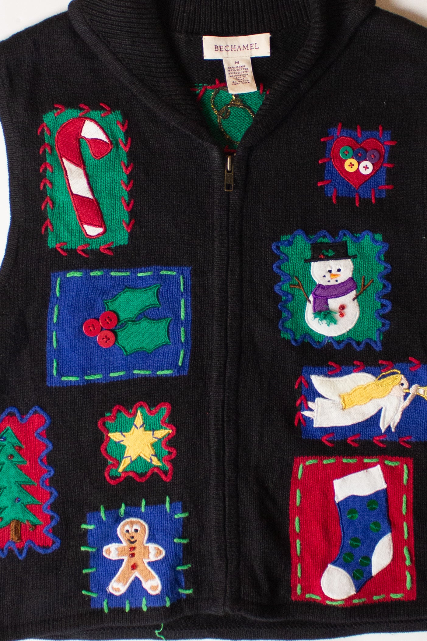 Vintage Black Patches Ugly Christmas Vest (1990s)