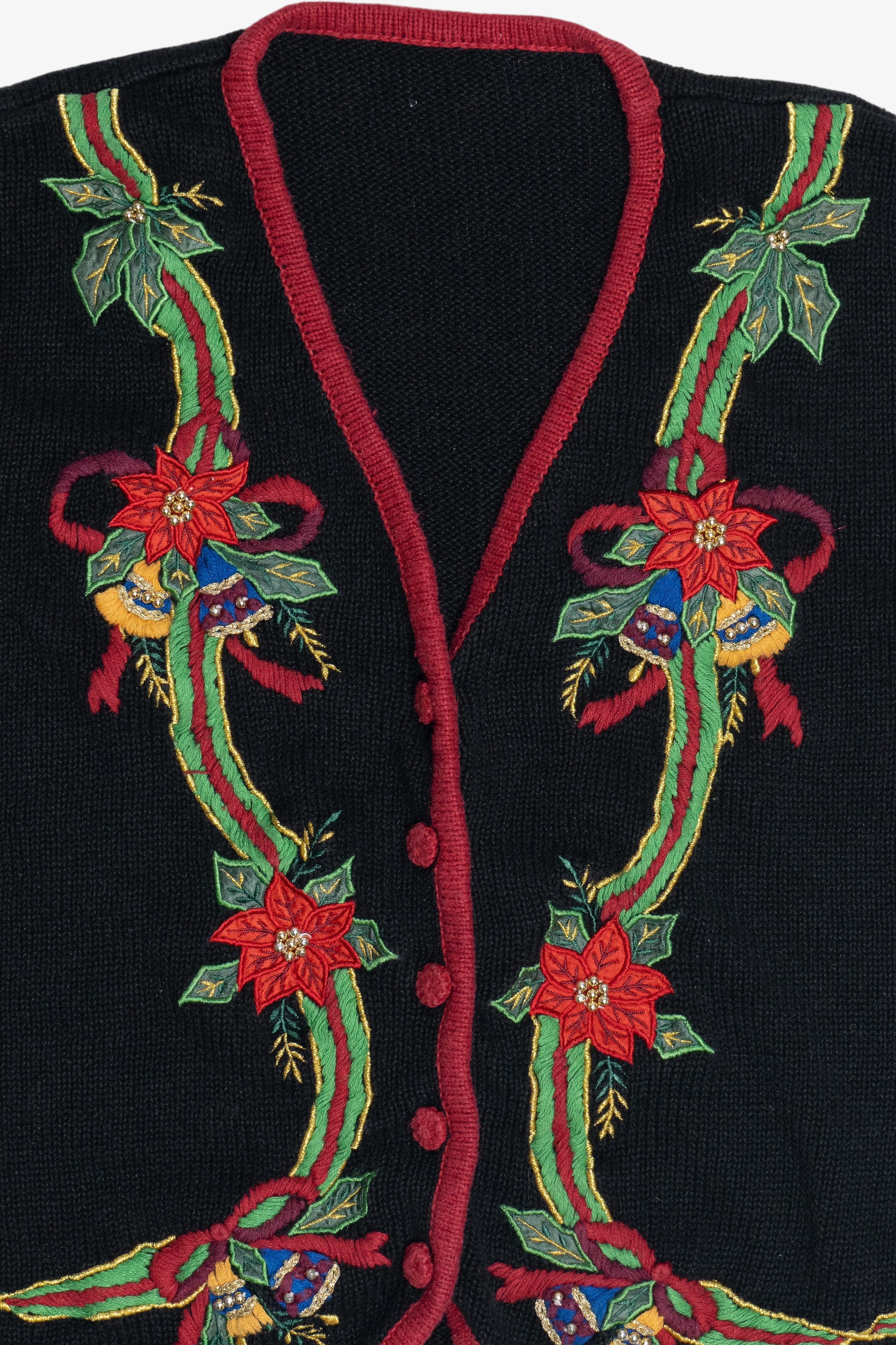 Vintage Poinsettia Garlands Ugly Christmas Vest (1990s)