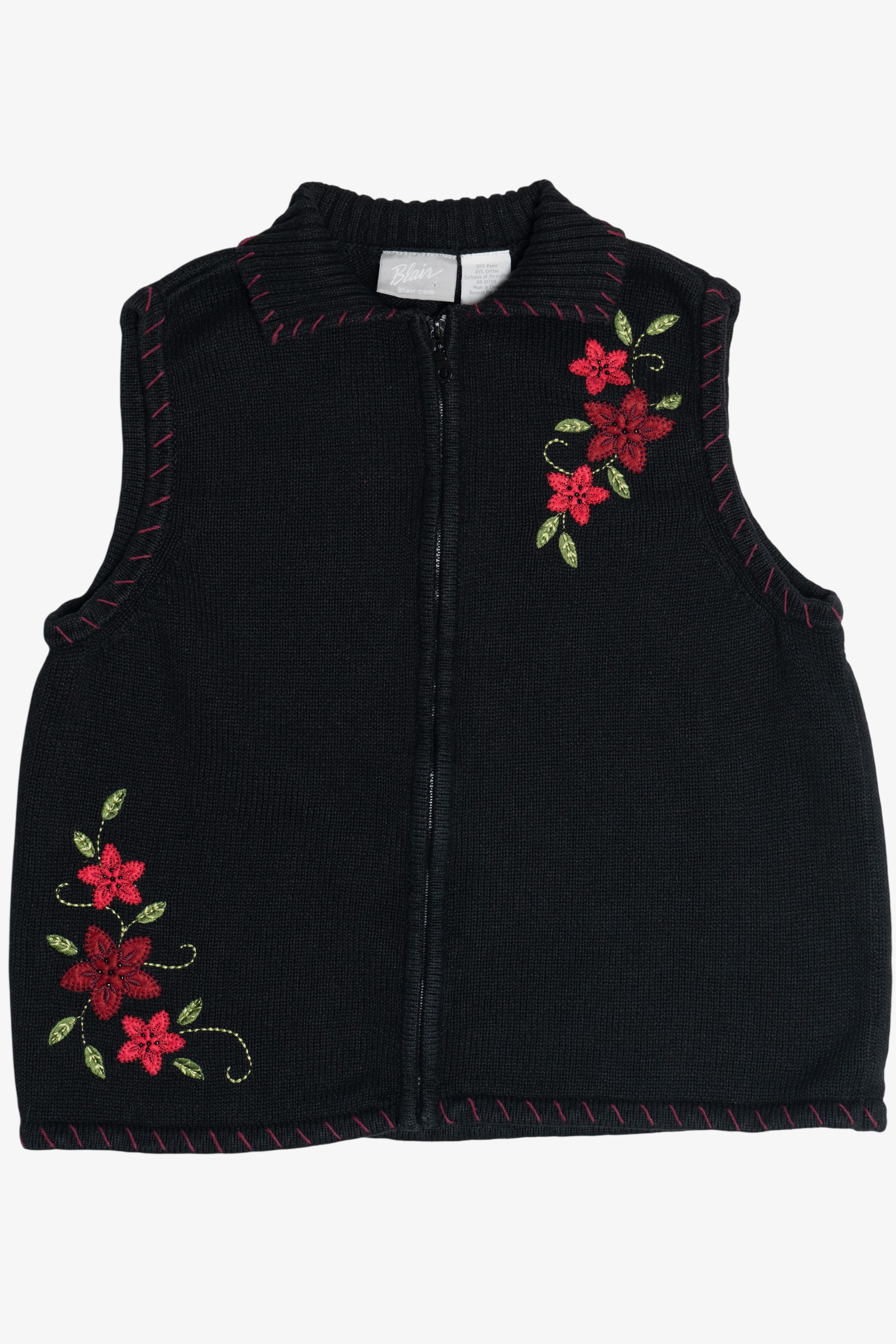 Vintage Blair Poinsettias Ugly Christmas Vest (1990s)